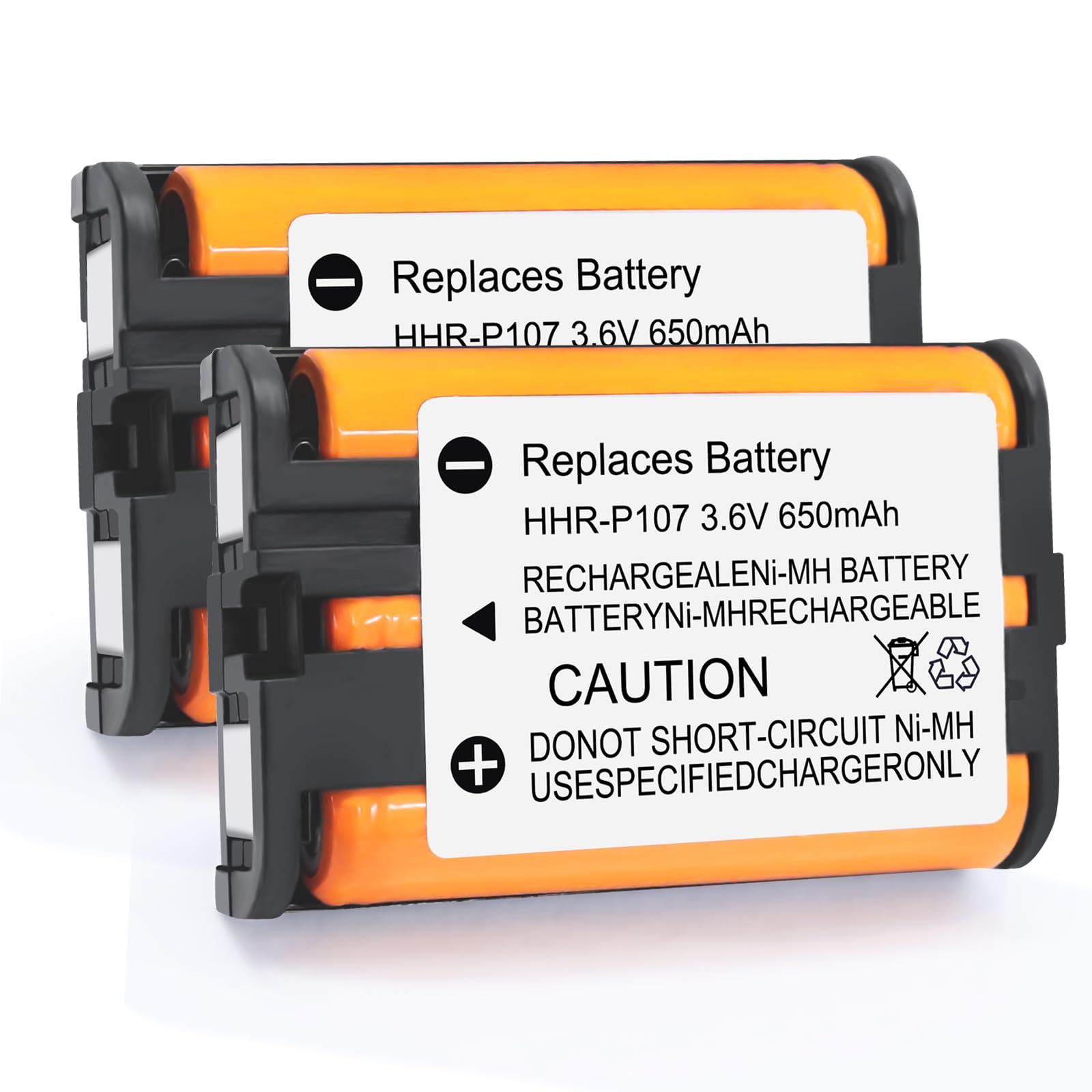 2PACK HHR-P107 NI-MH Rechargeable Battery 3.6V 650mAh Replacement Batteries for Panasonic Cordless Phone