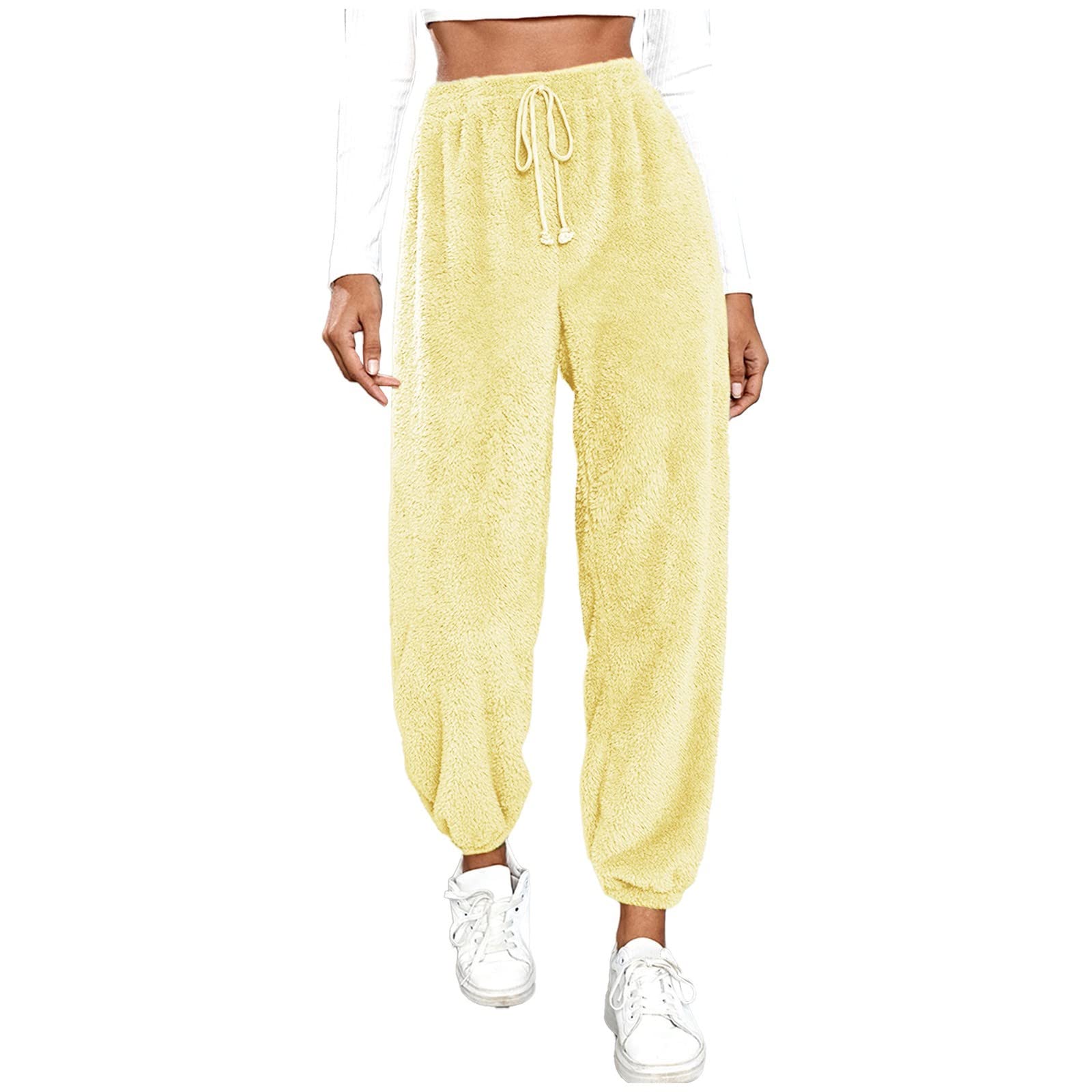 BiCophyWomens Plush Fuzzy Pajama Lounge Pants Winter Warm Soft Home Pjs Bottoms Drawstring Athletic Jogger Sweatpants High Waist Fluffy Fleece Women Fall Pants Sleepwear