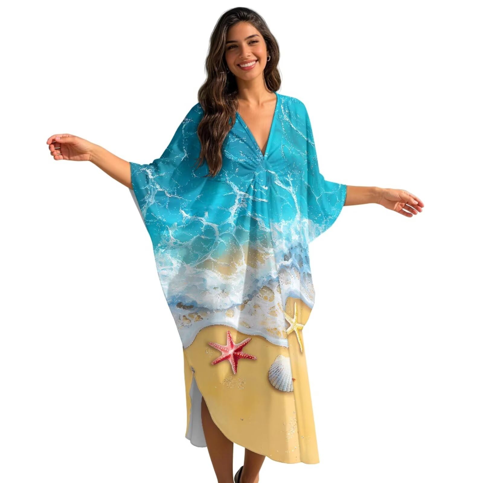 Poceacles Abito caftano taglie forti per donna abito casual estivo 2026 maxi abito hawaiano copricostume da bagno copricostume da bagno