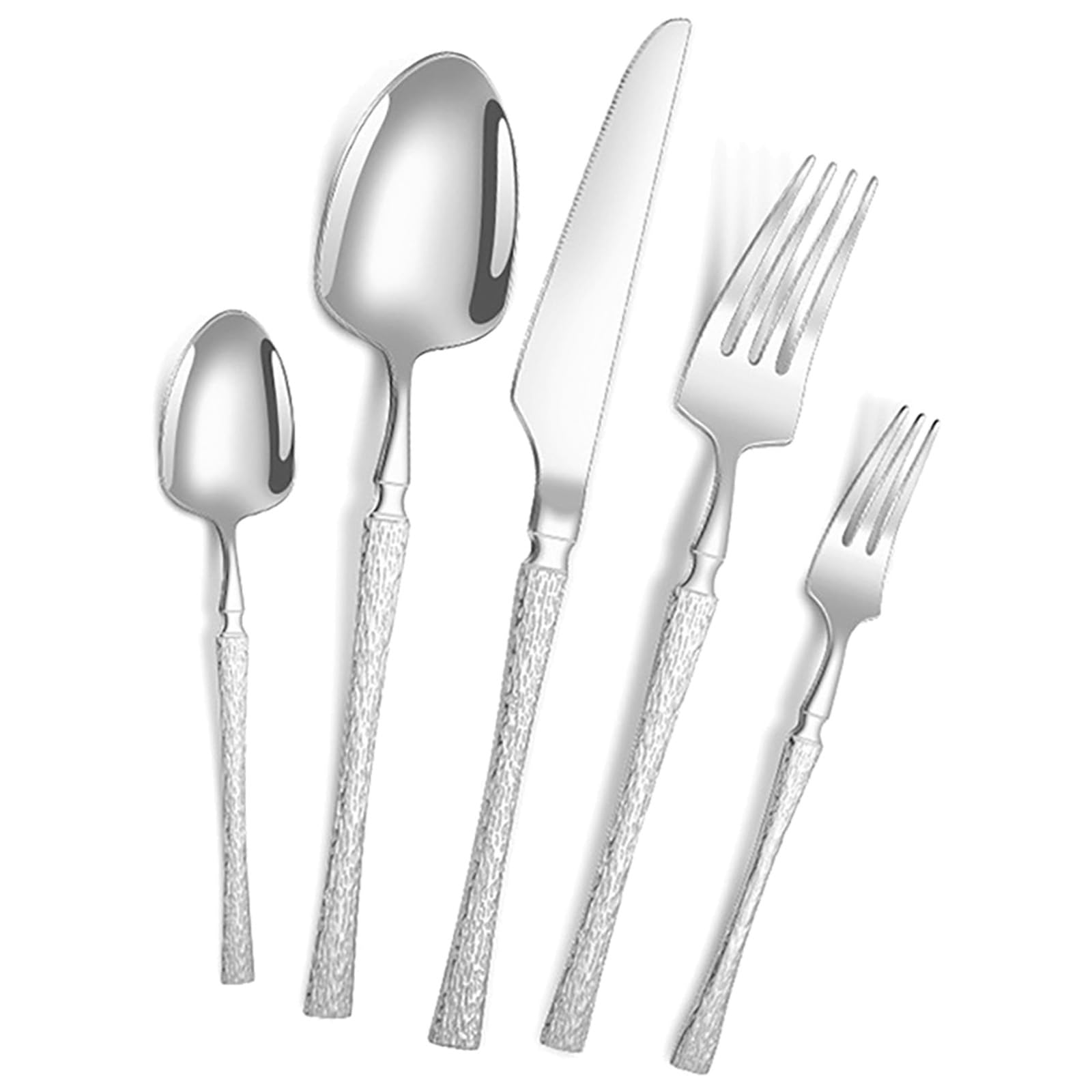 UCK-KIT 30 Pcs Silverware Dinnerware Set, Luxury Hammered Stainless Steel for Six People, Mirror Polished and Dishwasher Safe,Silver