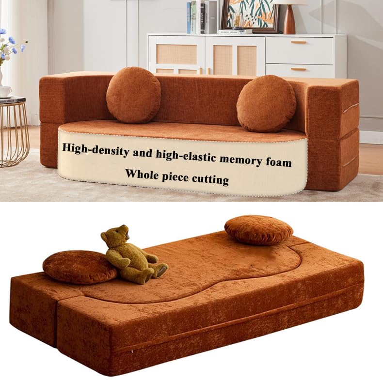 Compression Sofa Convertible Floor Bed Sleeper Loveseat Corduroy Mattress Fold Out Comfy Lounge for Living Room Multi-Functional Memory Foam with Armrest Portable Couch Small Spaces Guest Bed(150cm/59 – Image 5
