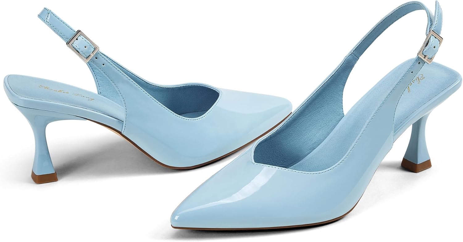 Elisabet Tang Women's Kitten Heel Slingback Low Pumps 3 Inches Stiletto Pointed Closed Toe Elegant Dressy Bridal Wedding Party Shoes - Image 4