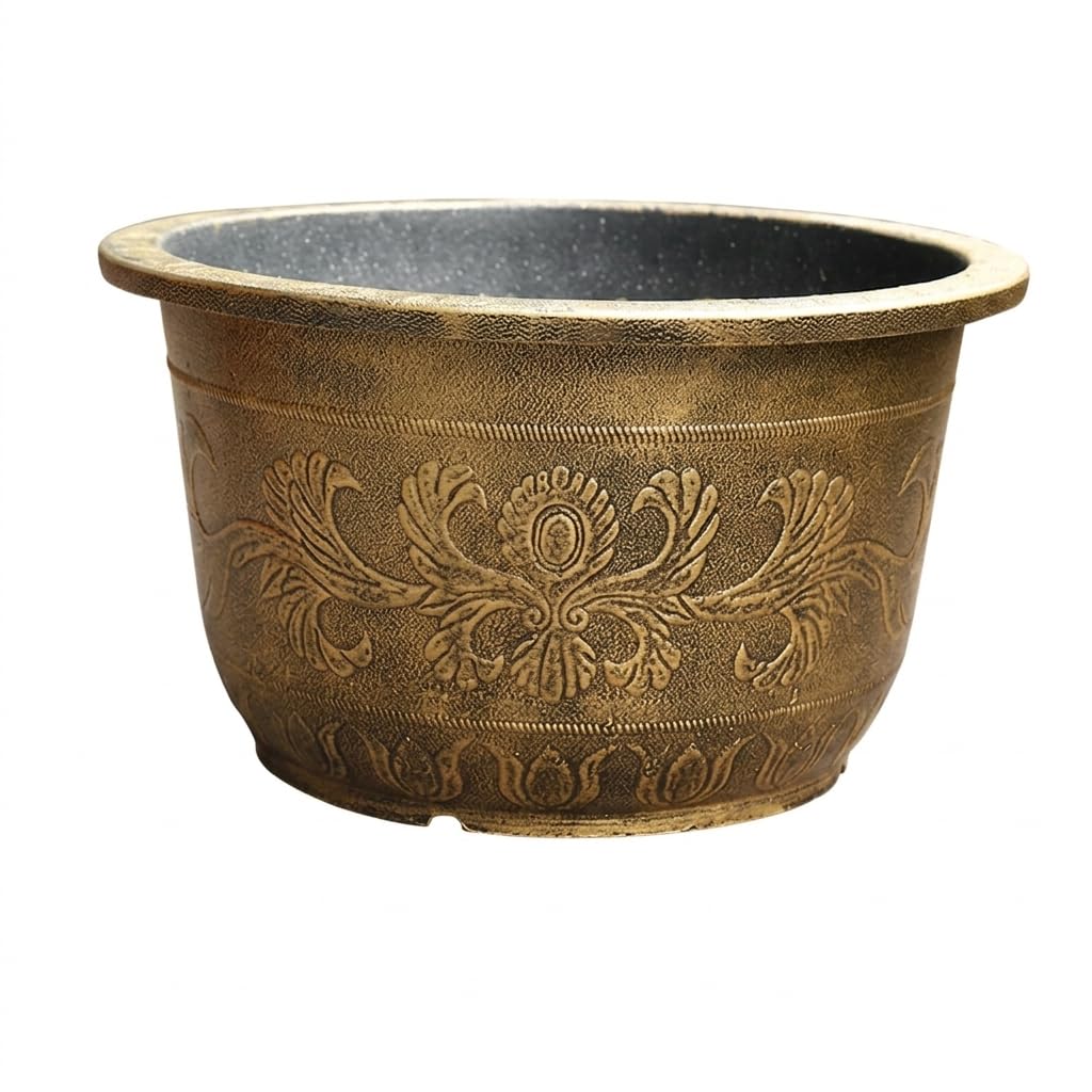 JISADER 25 cm Plastic Plant Pot Indoor Outdoor Planter 4.5 L, Antique Flower Pot For Houseplants, Garden Decorative Tree Container for Busy Homes and Beginners, with Drainage Holes