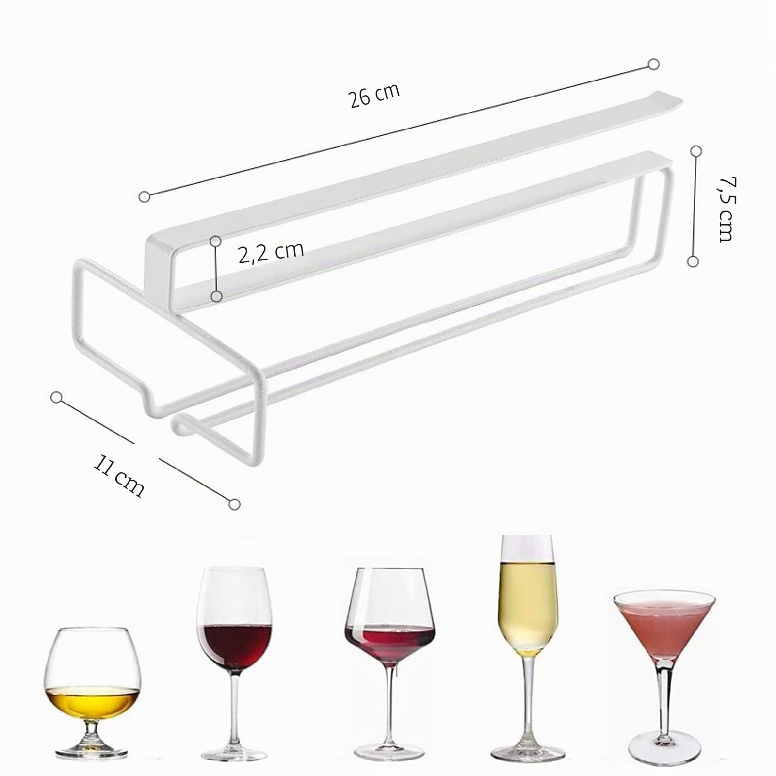 4 Pezzi Porta Bicchieri da Vino Sospeso Supporto per Calici di Vino Sottopensile Rack per Calici Senza Foratura Scolabicchieri Vino in Metallo per Bar Ristorante Cucina (Bianco)