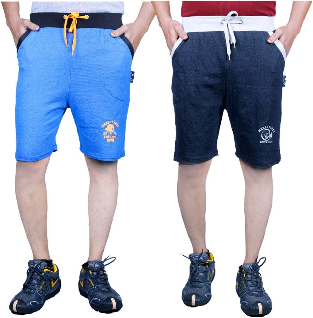 Ezee Sleeves Combo of Men's Cotton Shorts for Gyming | Jogging | Running | Exercise | Cycling | Cotton Shorts for Men - Pack of 2