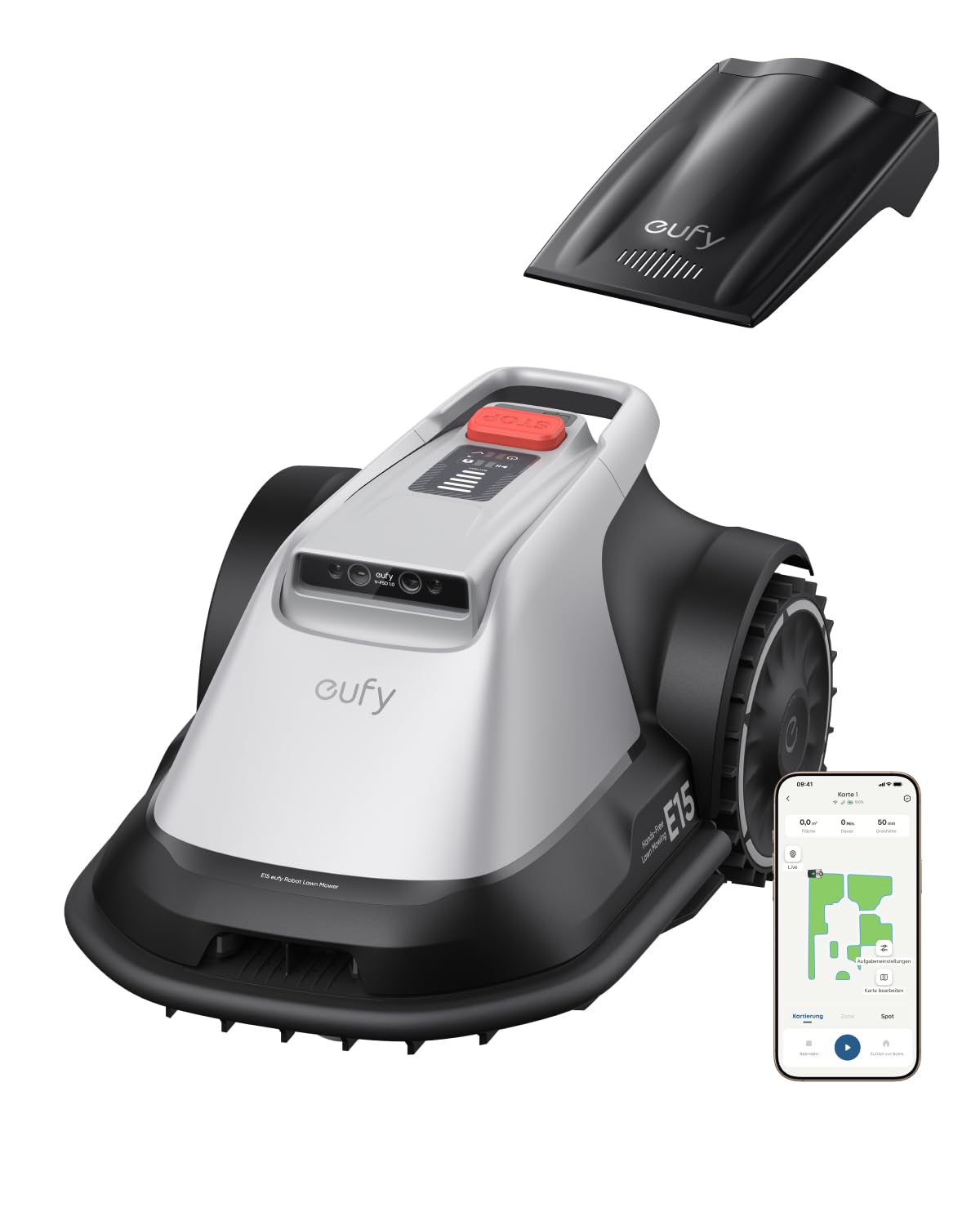 eufy E15 Mähroboter, Keine Signalausfälle, Kein RTK, TrueVision Technologie, Smart-Navigation, Garten bis 800m², Präzisionsrandschnitt, Hindernisvermeidung, App-Steuerung (Generalüberholt)