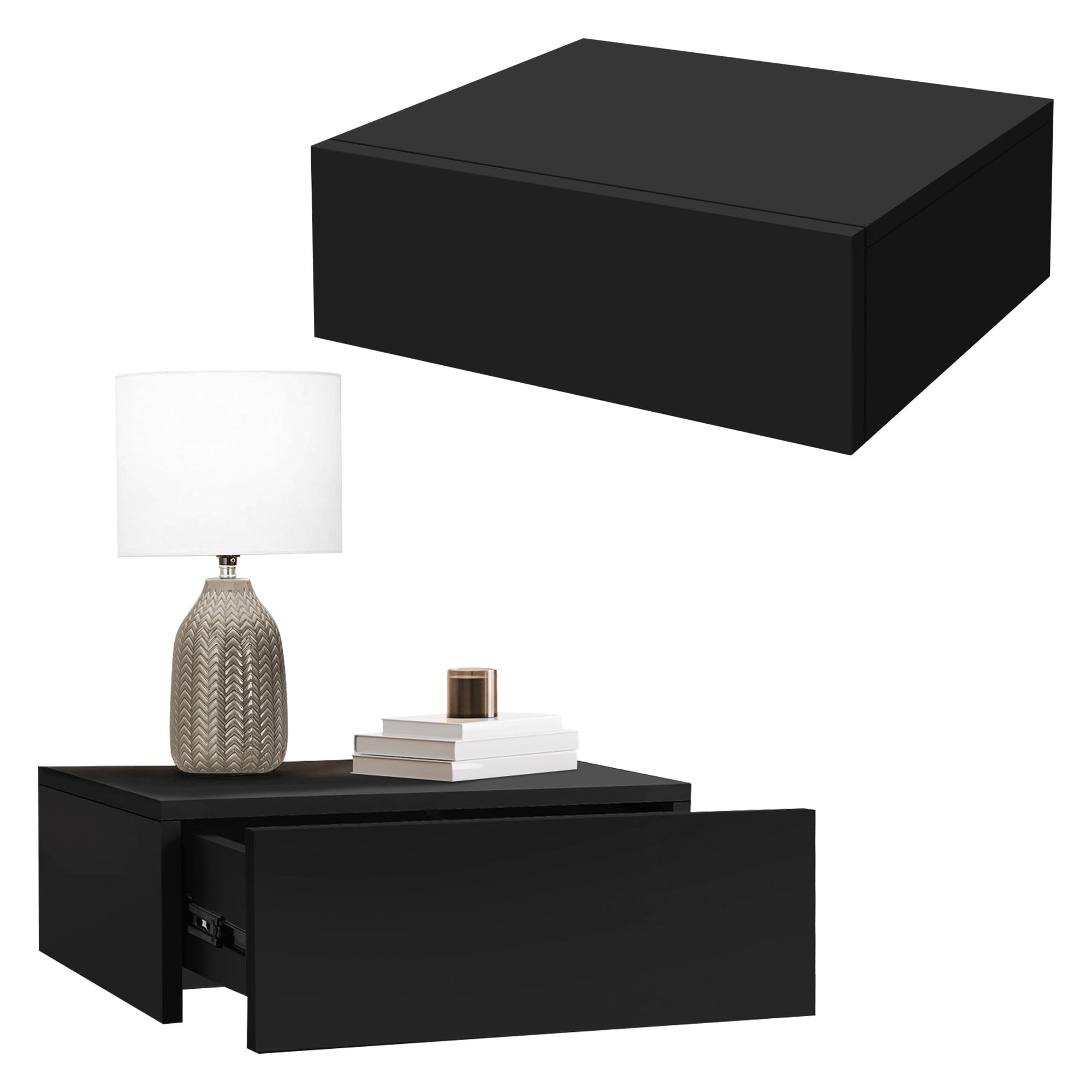 ML-Design Hängender Nachttisch 2er Set - Mit Schublade Schwarz