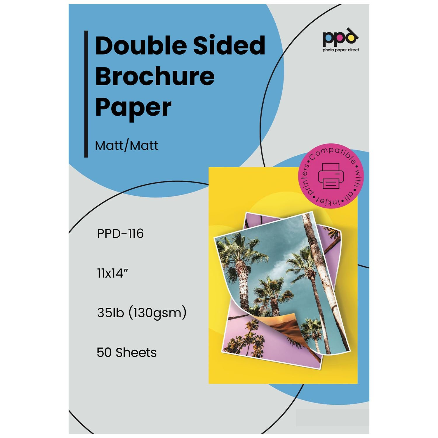 PPD Double Sided Photo Paper, Matte Brochure Paper 11 x 14 for Inkjet Printer, 130 gsm, 6.3 mil Thick for Magazine, Flyer, Presentation, Program,