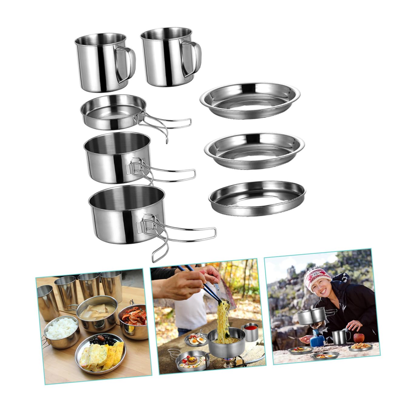 Gatuida Set Pentole da Campeggio Portatile in Acciaio Inox 8 Pezzi