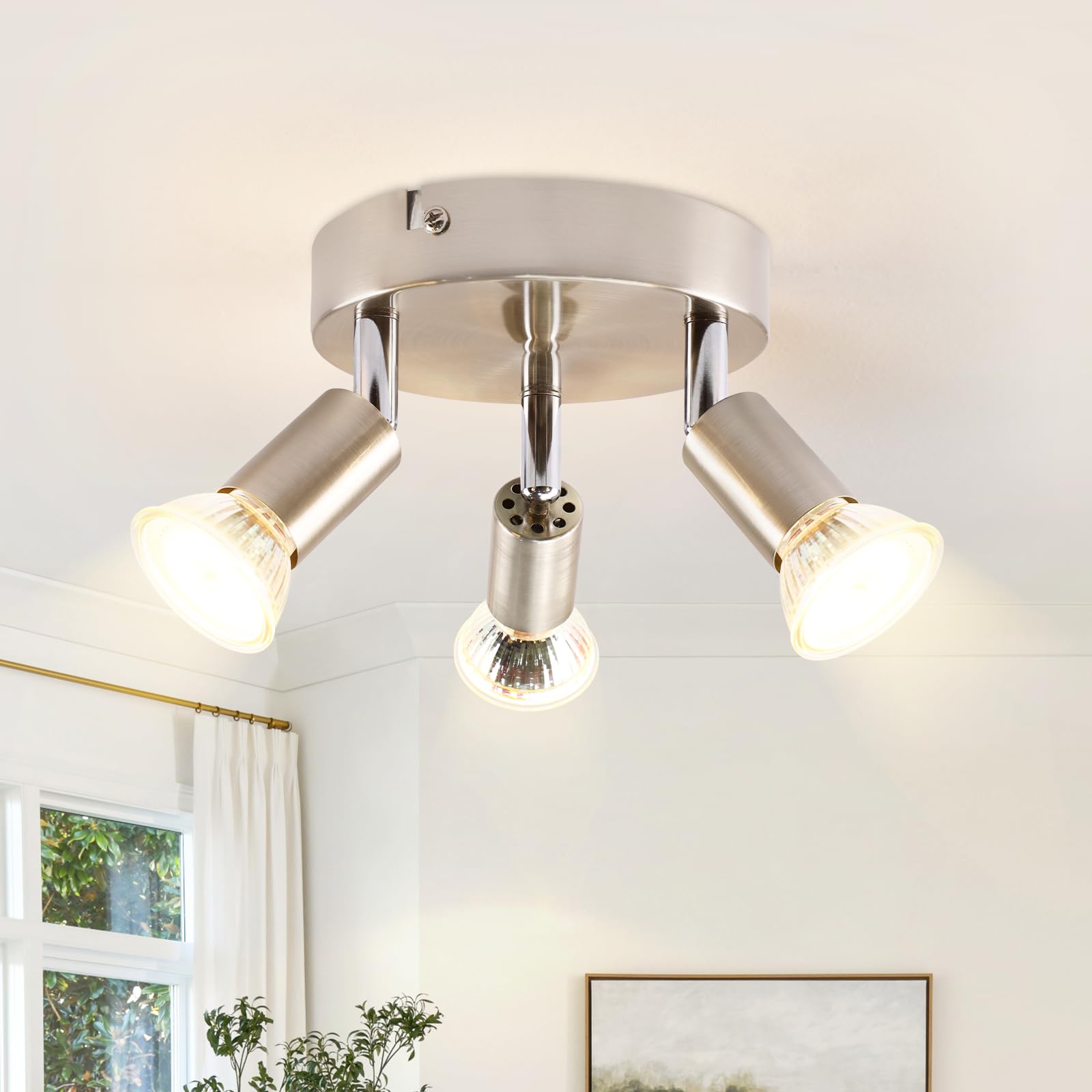 Lichtmaler LED Deckenlampe 3 Flammig Deckenspots - Deckenleuchte GU10 Edelstahl Deckenstrahler Schwenkbar 330°Industrial Schlafzimmerlampe Esszimmer, Ohne Leuchtmittel