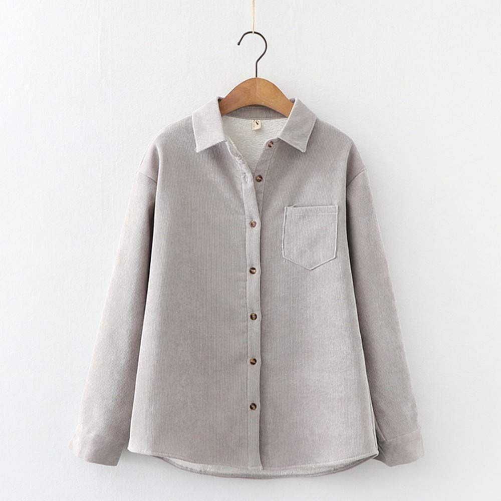 Chemise Chaude Femme,Mode Plus Velours Épaississant Dames Hiver Chemise Corduroy Simple Collège Style Dames Vêtements Veste Décontractée Élégante Partie Décontractée Gris