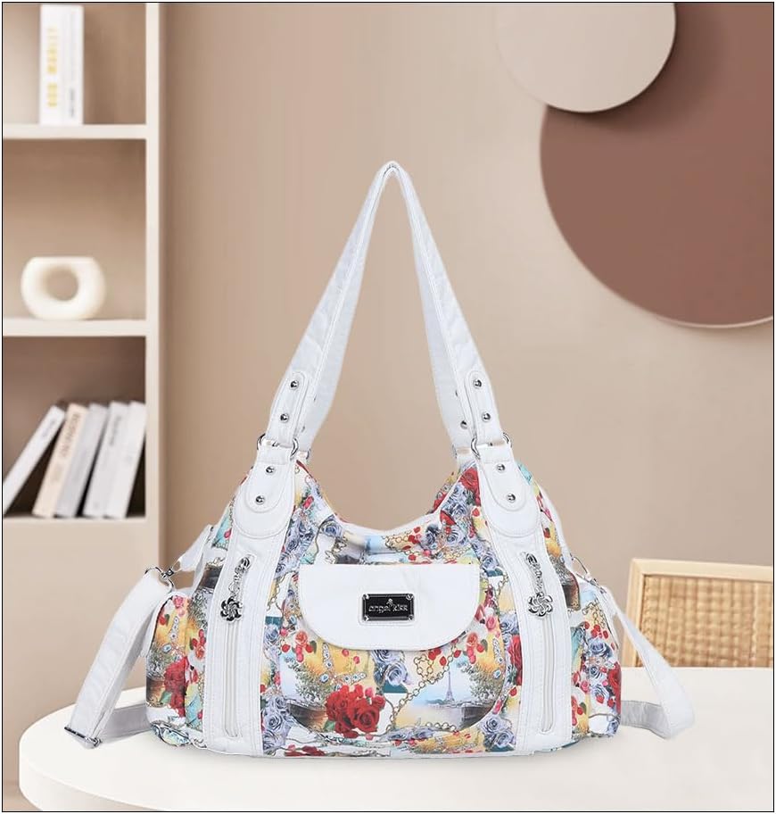 Angel Kiss Purses for Women, Large Shoulder Bag Hobo Tote Purse Mutipocket Faux Leather Satchel Hobo Purse - Image 3