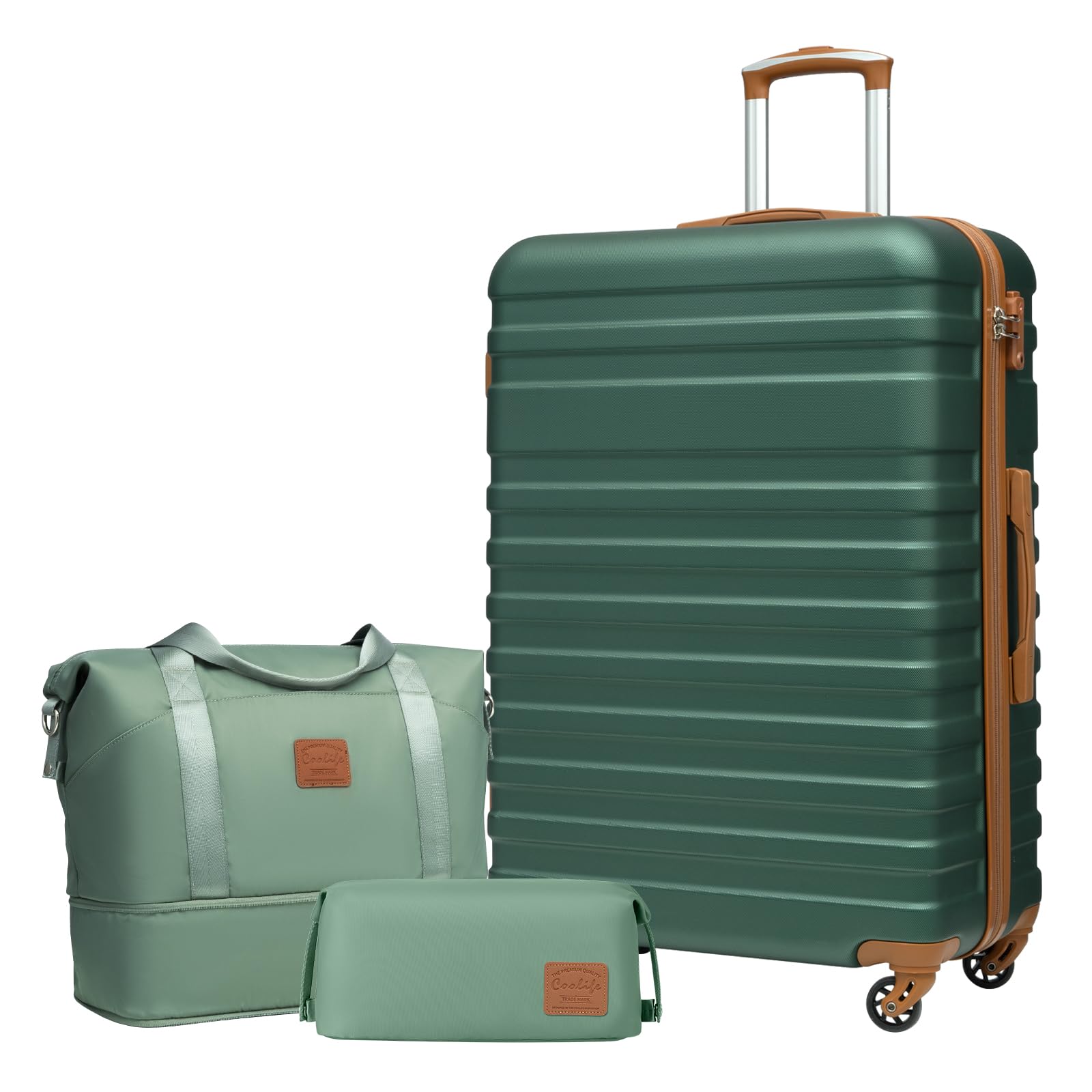 COOLIFE Koffer Trolley Koffer Reisekoffer von ABS Hartschalen Trolley 4 Rollen TSA-Schloss Der Koffer Enthält 1 Reisetasche und 1 Kulturbeutel