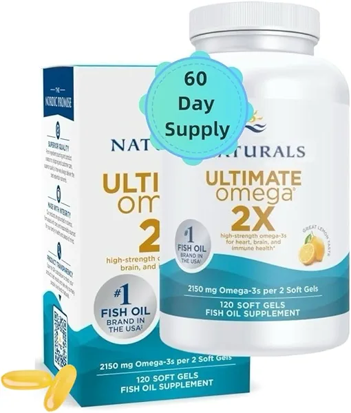 Ultimate O-mega 2X 2150 mg - Promotes Brain & Heart Health - Non-GMO - 120 Count