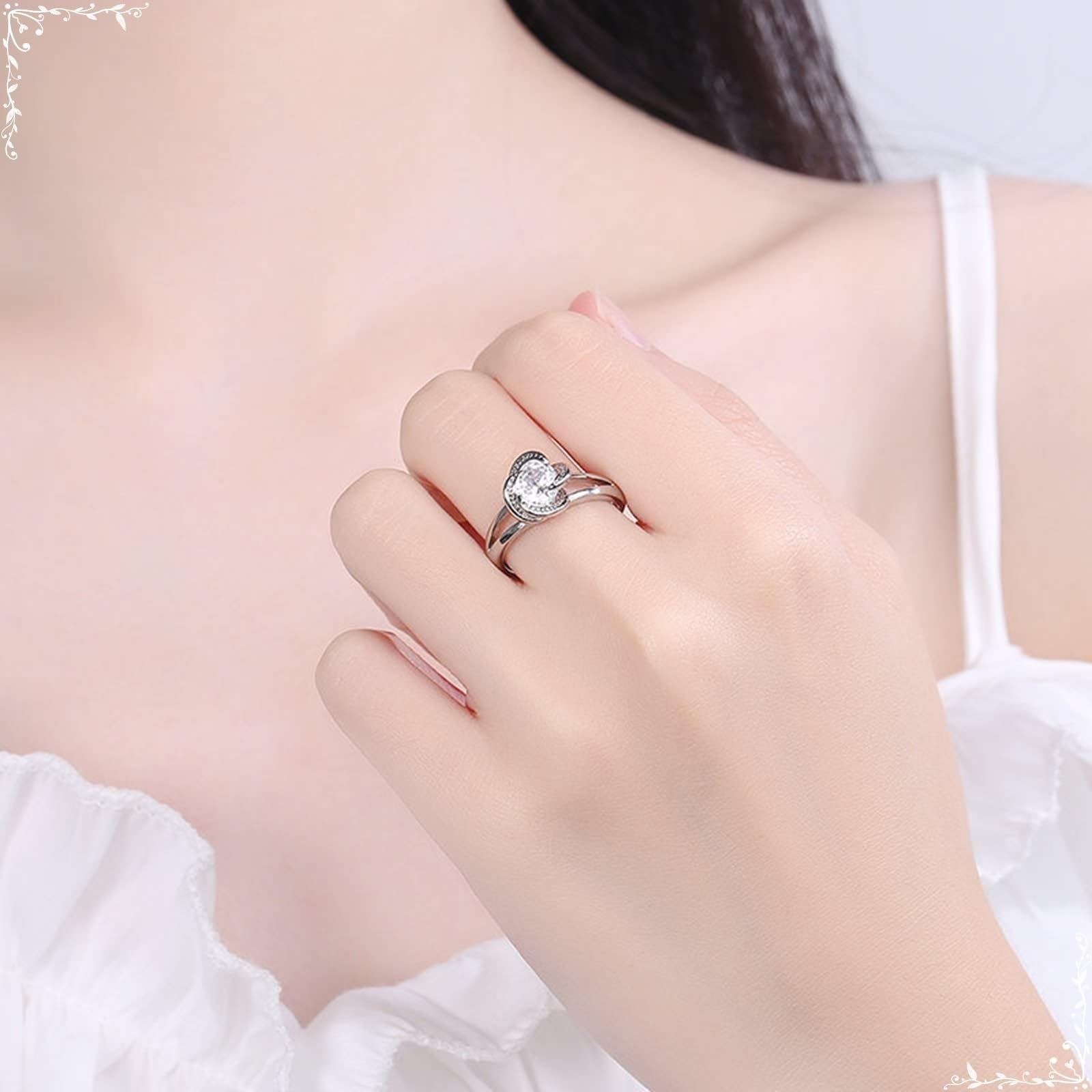 Wycian Pierścionek Moissanite Band białe złoto pierścionek dla kobiet 18K koniczyna z cyrkonią rozmiar H 1/2 moda dla pań biżuteria zaręczynowa