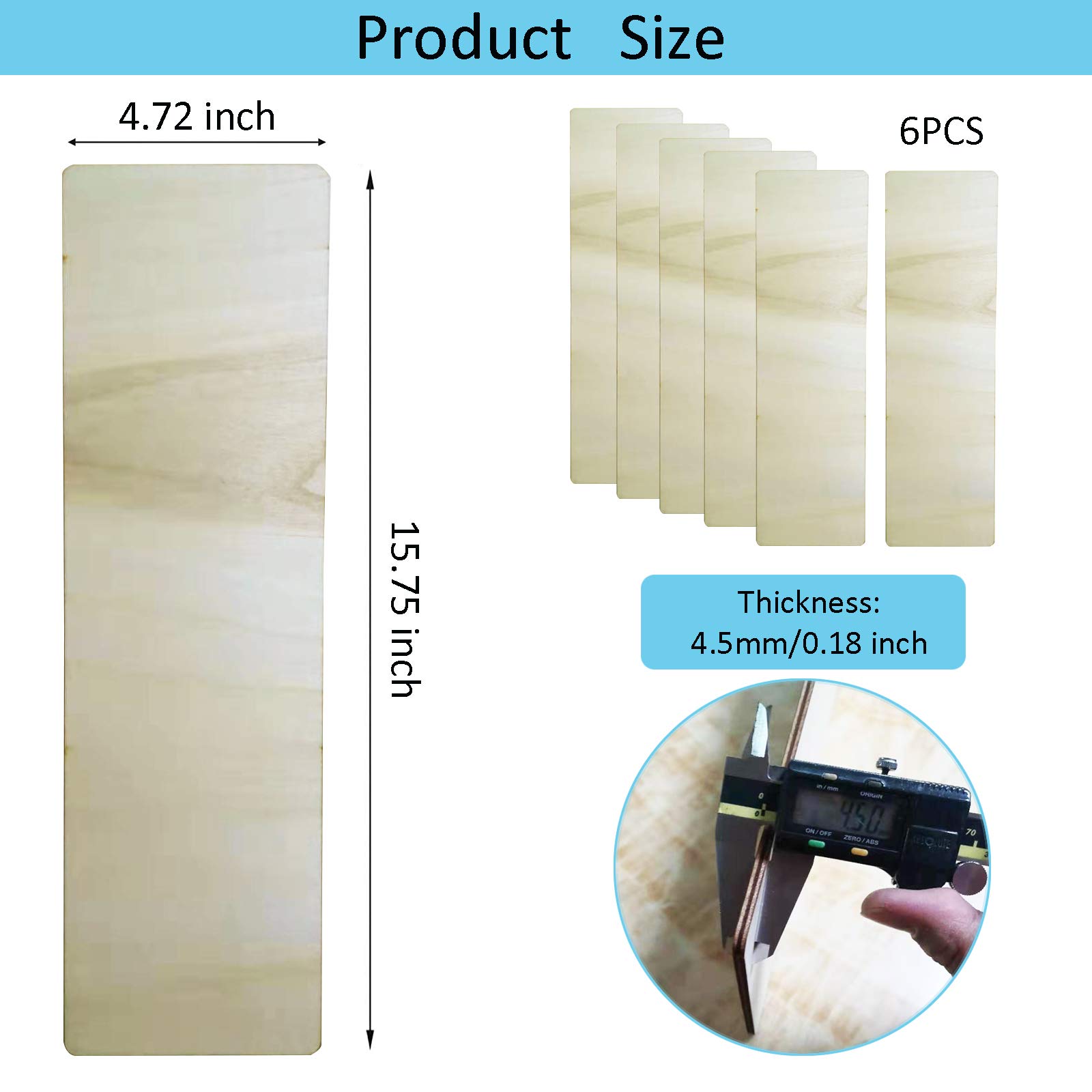 Unfinished Wood Sign Blank Rectangle Hanging Wooden Plaque DIY Craft Project Wood Sign with Rope Door Wall Art (15.7 x 4.7 x 0.2 in, 6-Pack)