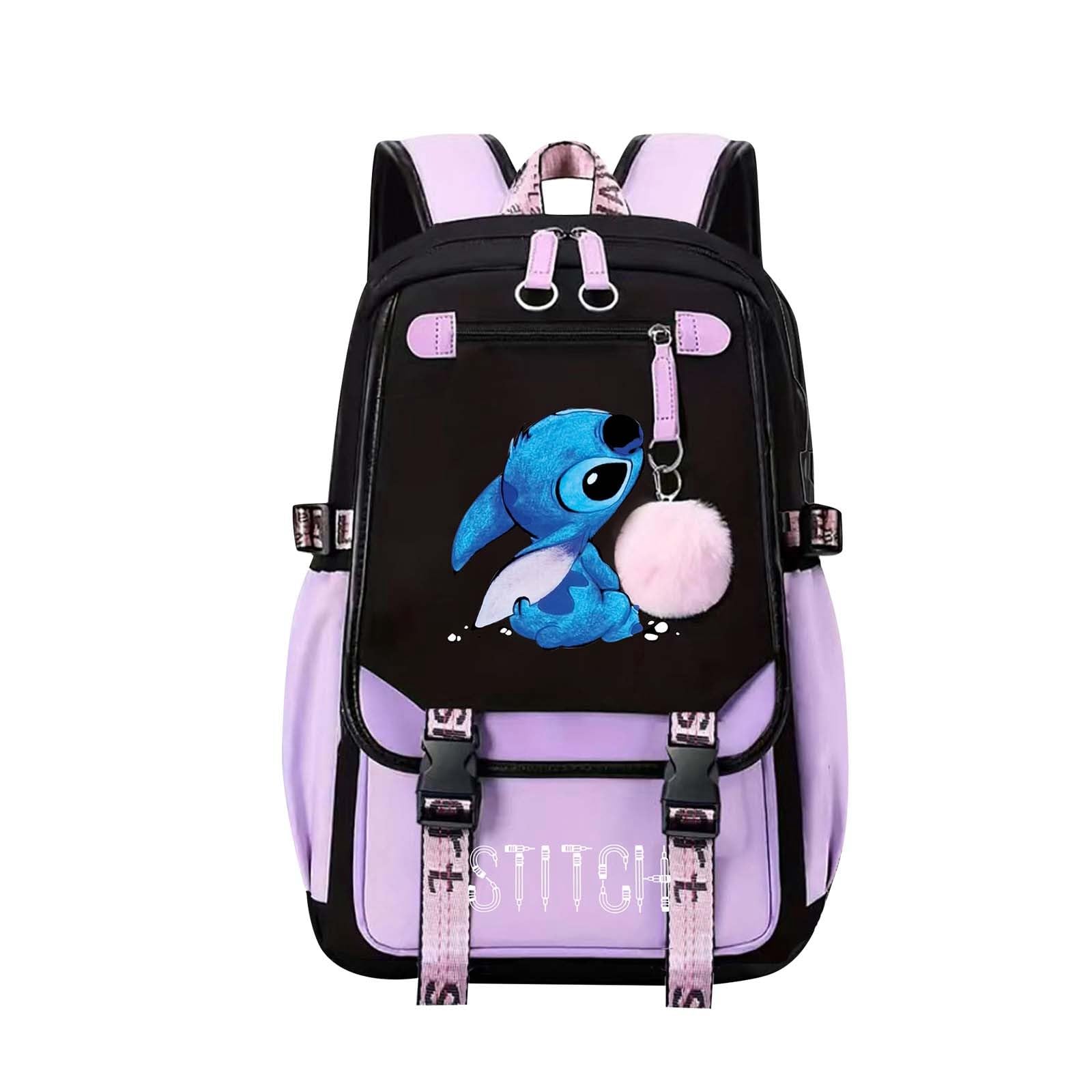 Generic Mochila de viaje para niños y niñas con diseño de Stitch, con bolsillo lateral de malla y bolsillo frontal con cremallera, multicolor, 47 x 31 cm (alto x ancho), 18 cm