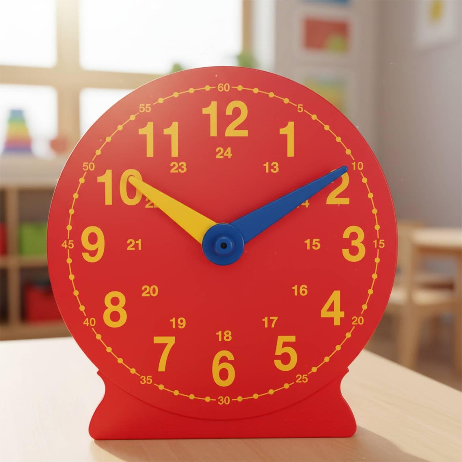Lernuhr Kinder Lernuhr Unterrichtsuhr Lehruhr Lernspielzeug aus mit Aufklappbarem Stand zur Praktischen Präsentation als - Und Tischmodell für Lehrerhand Klassenecke Lernstation