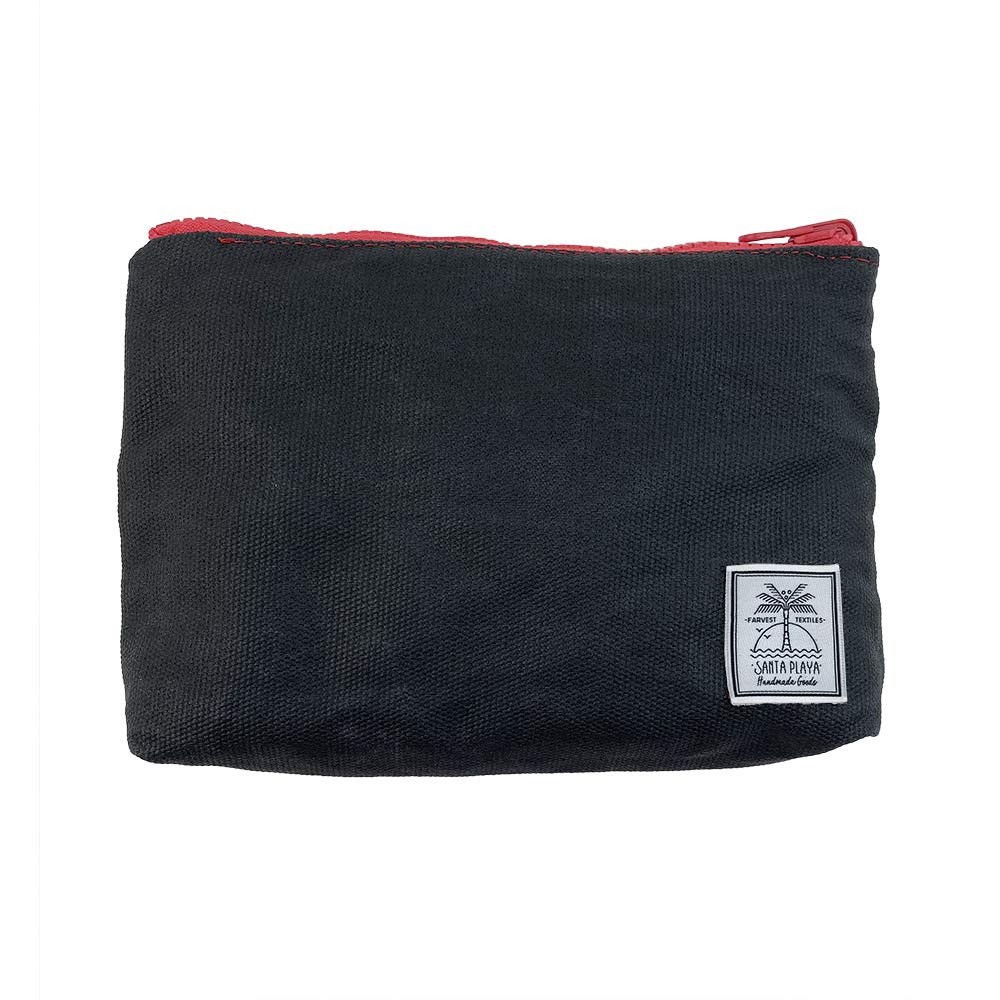 Santa PlayaSmall Reversible Bag Handmade from Waxed Canvas and Repurposed Denim - Natural, Durable Material - Store and Carry Your Phone, Cash, Keys, Accessories - Great for Travel - Charcoal Black