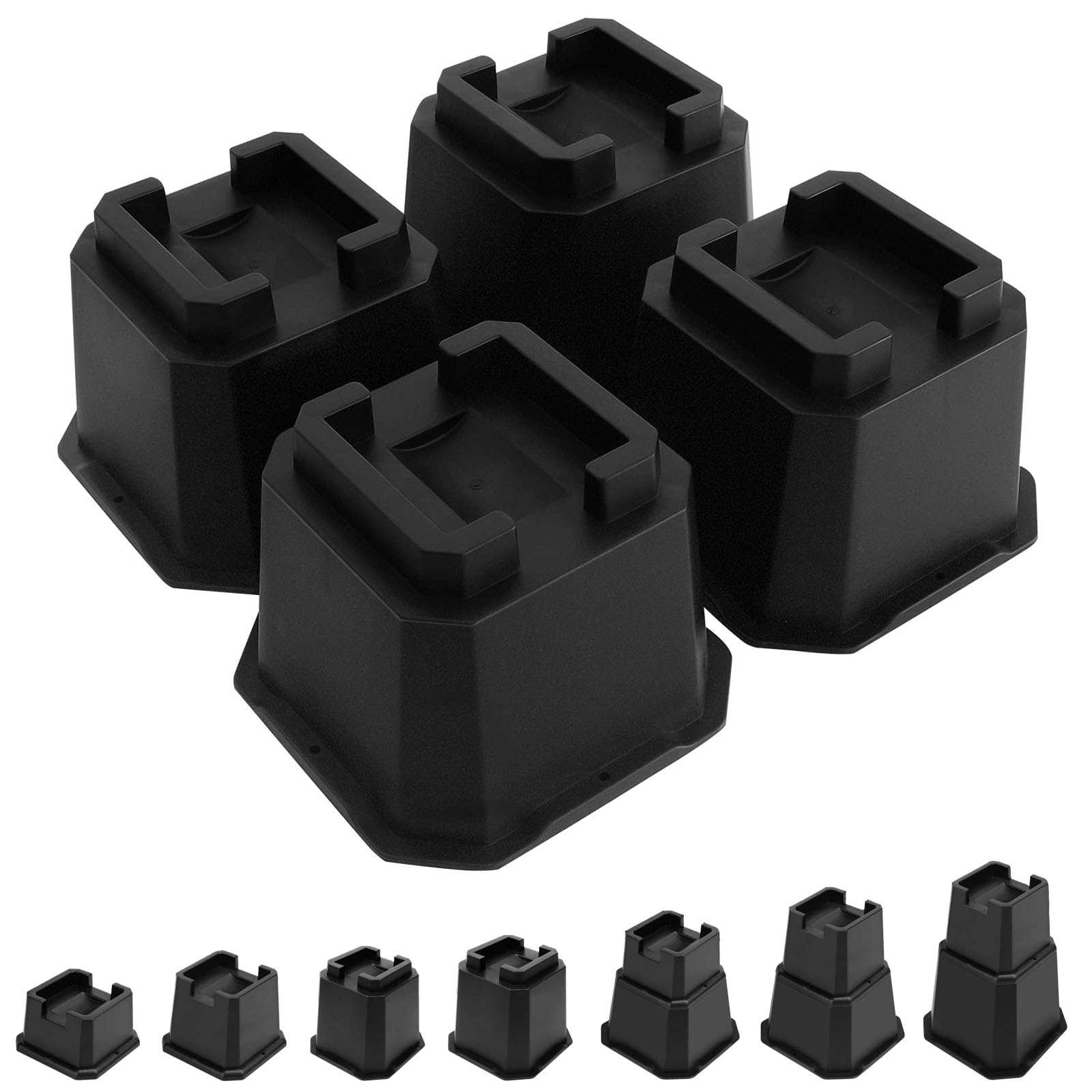 Photo 1 of shouwuhho Bed Risers 4 Inch Heavy Duty, 6000 lbs Capacity, 4 Pack, Black