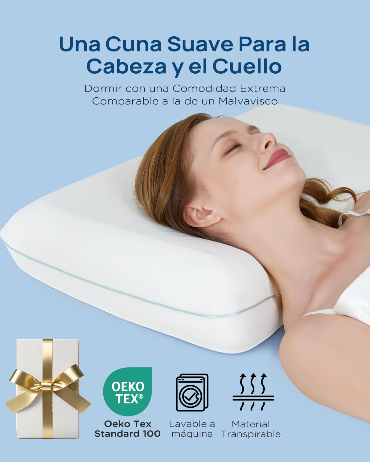 Releep - Almohada mullida refrescante, 40 x 60 cm, Almohada de Espuma con Memoria de Forma, Almohada ergonómica, reposacuello
