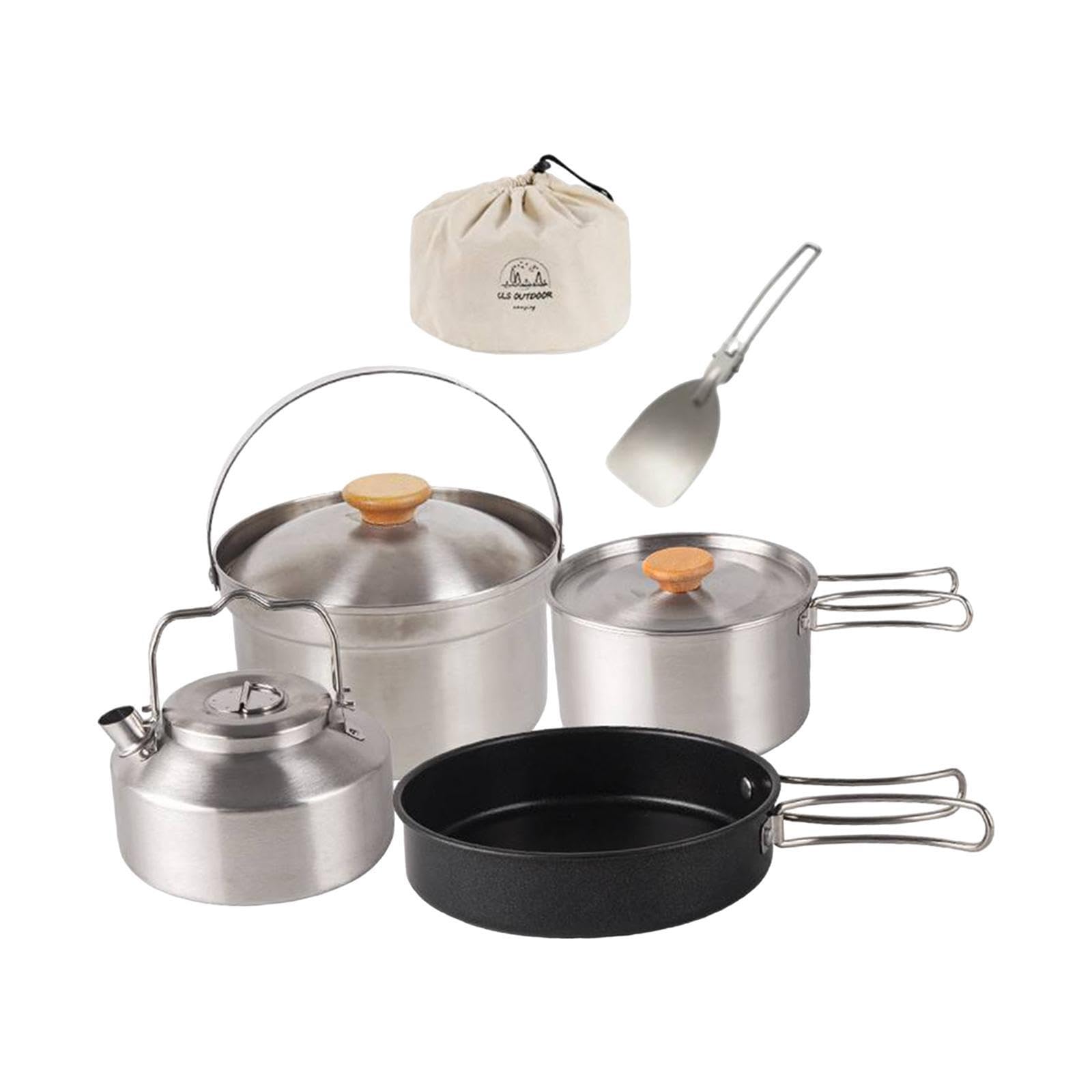 Reisefertiges, tragbares Camping Kochgeschirr Set mit robustem Antihaft Kochtopf und pfannen – ideal für Wanderungen, Outdoor Aktivitäten und