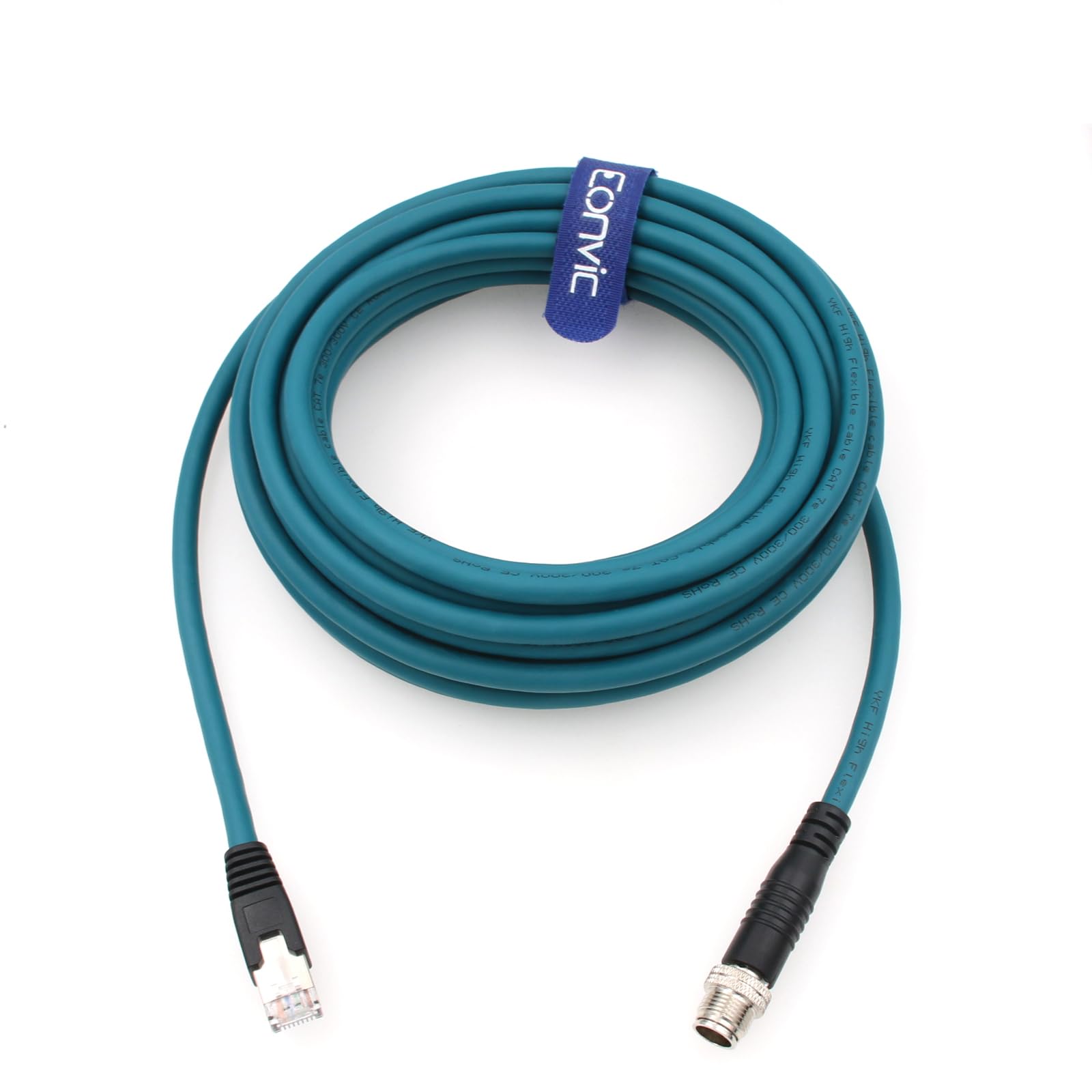 Cavo Ethernet schermato M12 X-Type a 8 posizioni con connettore RJ45, impermeabile, industriale, ad alta flessibilità, per Cognex (8 m, Blu)