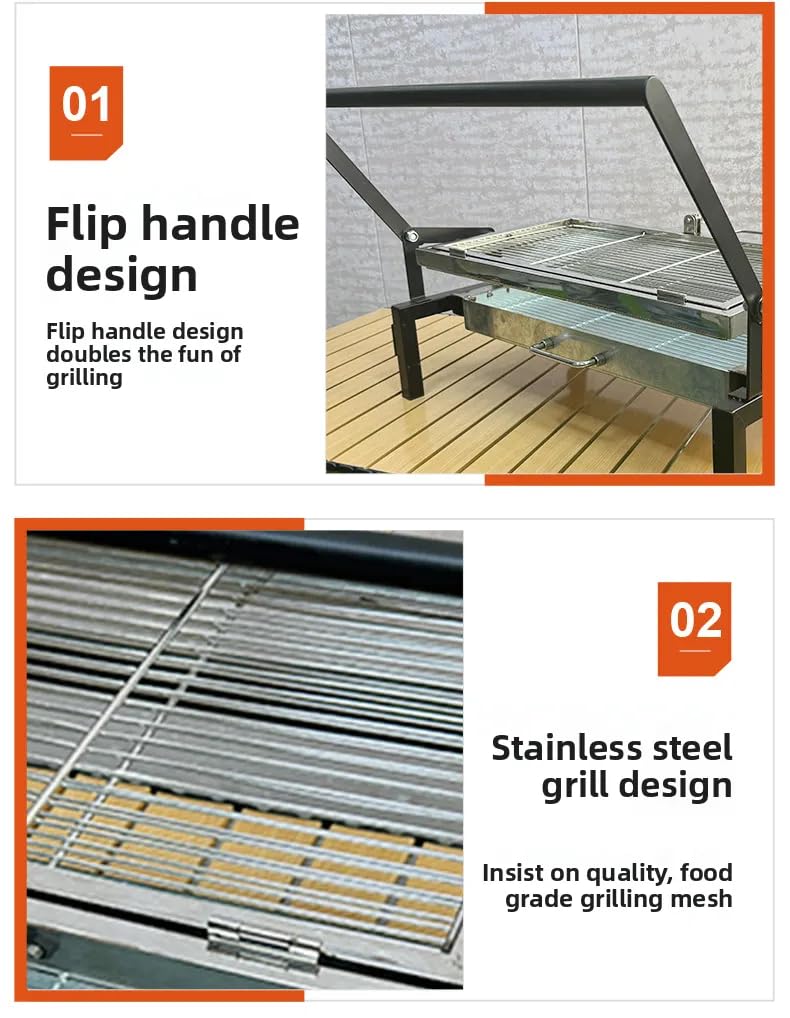 Barbecue portatile pieghevole con griglia a carbonella, stile casa, campeggio, universale, spiedino, barbecue alla griglia per pesce, griglia multifunzione (nero, di piccole dimensioni)