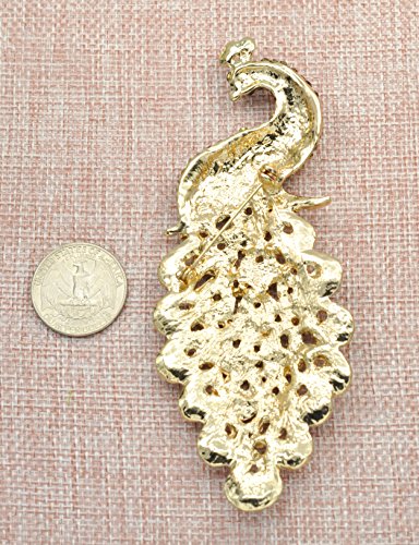 Image of Gyn&Joy 5 Inch Art Gorgeous Peacock Austrian Crystal Rhinestone Brooch Pins