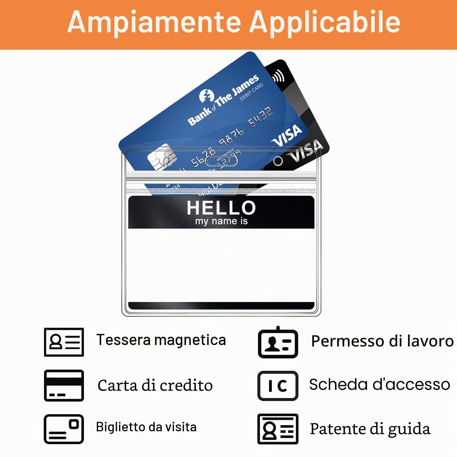 Diealles Shine Portatessere, Confezione da 50 Portatessere con Nastro, Portatessere Impermeabile con Nastro, Portabadge in Pvc Trasparente per Lavoro, Fiera, Scuola