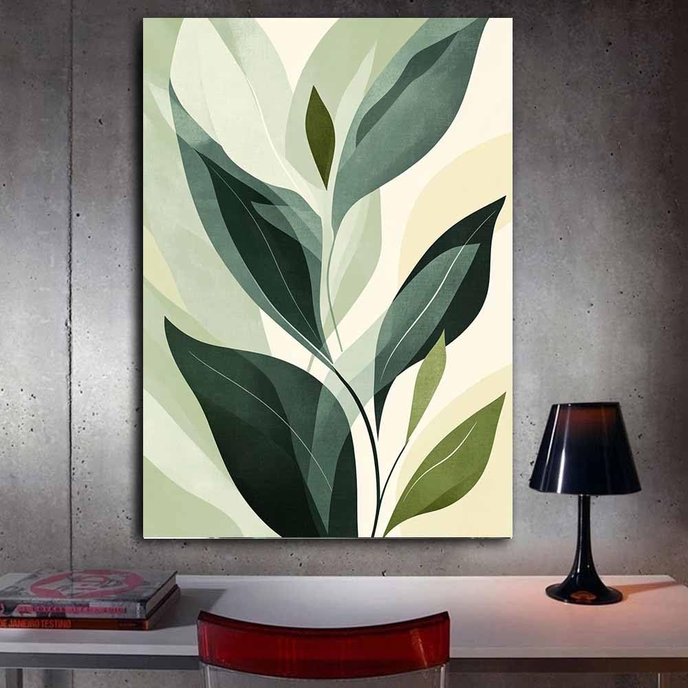 QUSAAOU Modern Wandbild Grün Beige Minimalistisches Blatt Design Modern Kunstdruck Auf Leinwand Bild Schlafzimmer üBer Bett Room Decor Geschenke Moderne Kunst-Abstrakt(Green)-70x100cm Ungerahmt