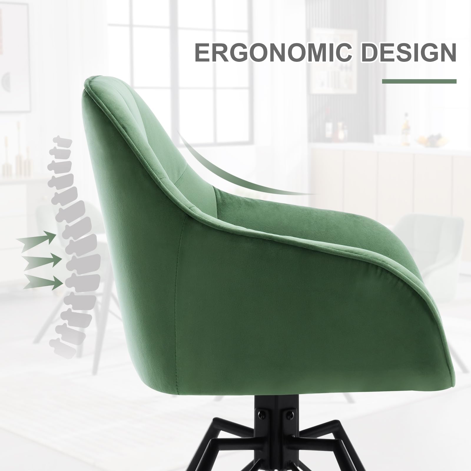 WOLTU Chaise Pivotante à 360°, Lot de 2, Chaise Salle à Manger Scandinave, en Velours, Assise Rembourrée, Pieds en Métal, Vert Foncé.