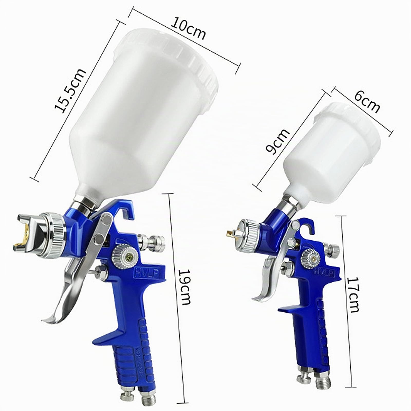 HVLP Pistolet à Peinture Professionnel Kit, 2 Pistolets Pulvérisateurs avec Buses 0.8mm et 1.4mm, Régulateur de Pression d'air, Gobelets 600ml et 125ml,Nettoyage, Coffret de Transport Bleu