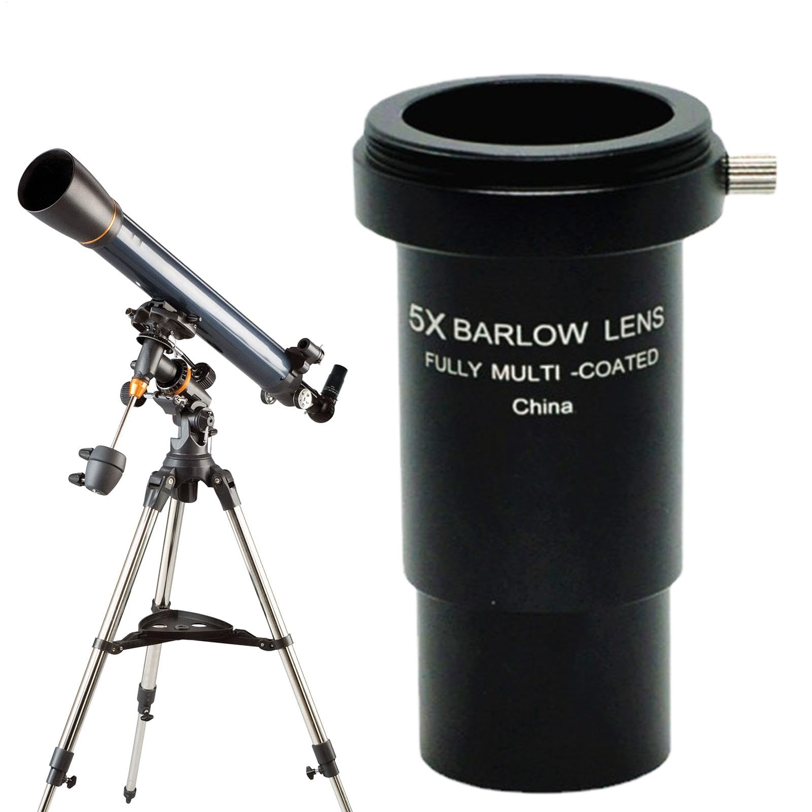 Lente Barlow 5X, 1.25 Ocular del telescopio,5X telescopio Ocular Achromatic Barlow Lens | Filtro de Luna de Metal con Interfaz de conexión de subproceso M42 para fotografía