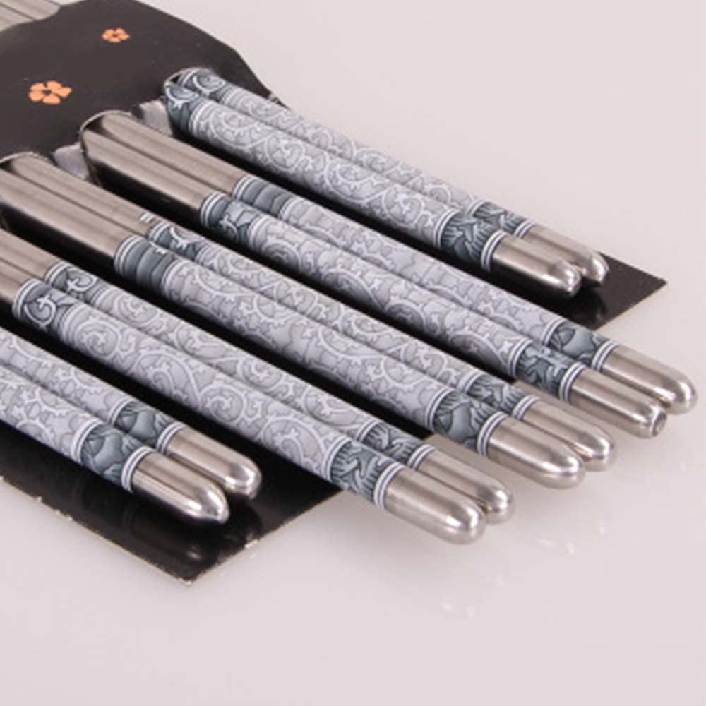 AKRIZA Stainless Steel Chopstick - Floral Design - Designer Printed Round 23cm (Grey - 2 Pair) 1