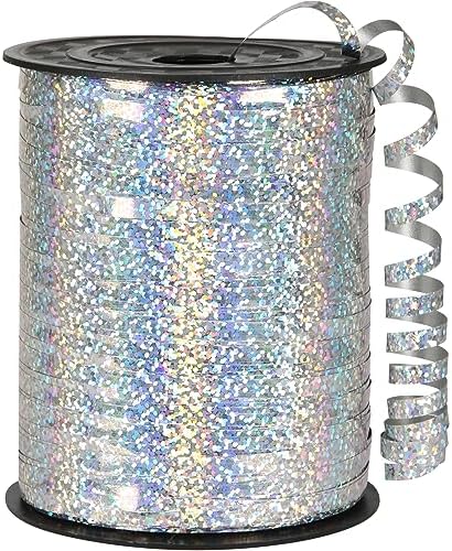 Silver Metallic Curling Ribbon, 500 Yard Shiny Silver, Curly Ribbon for Gift Wrapping, Balloons, Crafts, Parties, 3/16" Width, 500 Yards Length