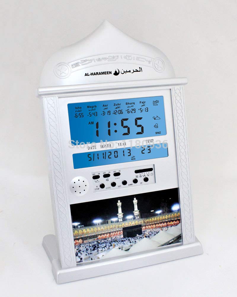 LOLODAY Muslim Azan Prayer Clock All Prayers Full Azans 1150 Cities Azan Clock (White)
