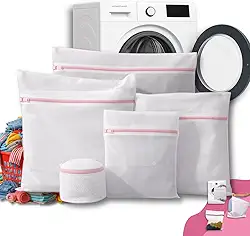 Kit com 5 sacos de malha para lavar roupas delicadas. Protege lingerie, sutiã e roupas íntimas na máquina. Tamanhos P, M e G – Qualidade Premium LNSTORE