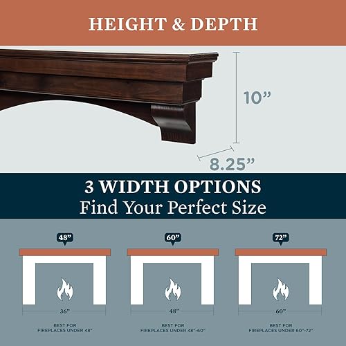 Miniatura 2 de MANTELSDIRECT Mantels Direct Salem - Estantería de madera con ménsulas arqueadas, color cerezo de 60 pulgadas, estante rústico de madera de pino