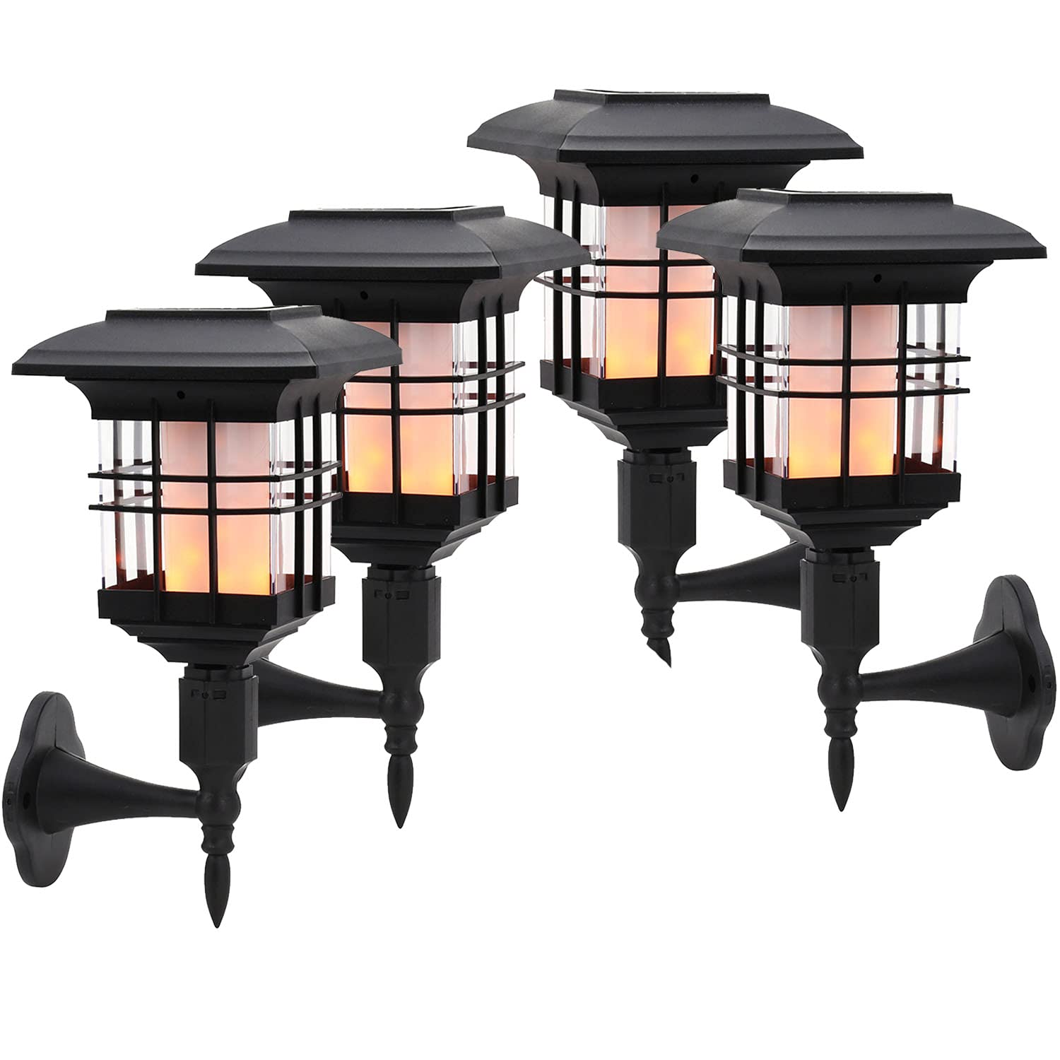 Taylor & Brown Solar Wall Lights, 4 Pack 51 LED Torch with Flickering Flame Waterproof Outdoor Solar Lantern Lamp for Garden, Landscape, Halloween Pathway, Patio, Balcony Deck Yard (4 Pack)