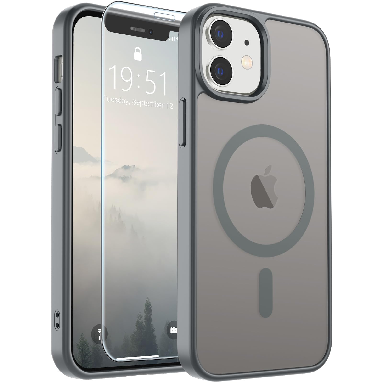SUPFINE Magnetic for iPhone 12 Case/iPhone 12 Pro Case Gray | With Screen Protector, Translucent Matte, Compatible with MagSafe, Military Grade Drop Proof, Rugged Shockproof Protective