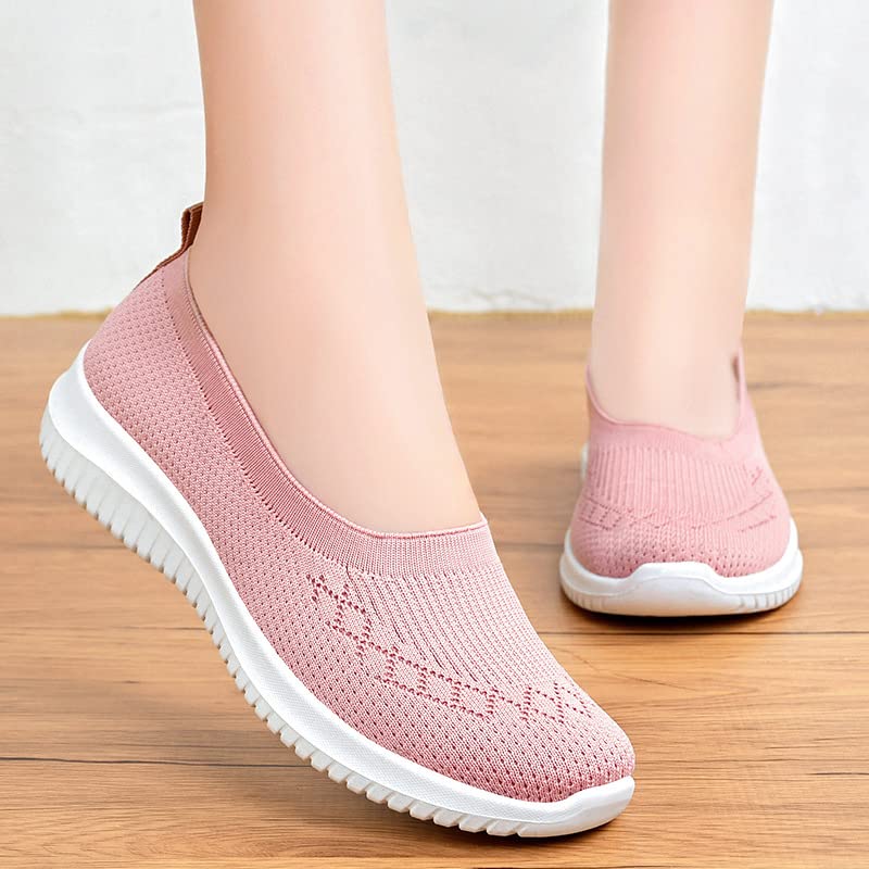 Women's Breathable Mesh Knitted Sneakers,Casual Fashion Non-Slip Walking Shoe Comfortable Soft Sole Slip-on Loafers Tennis Shoes3