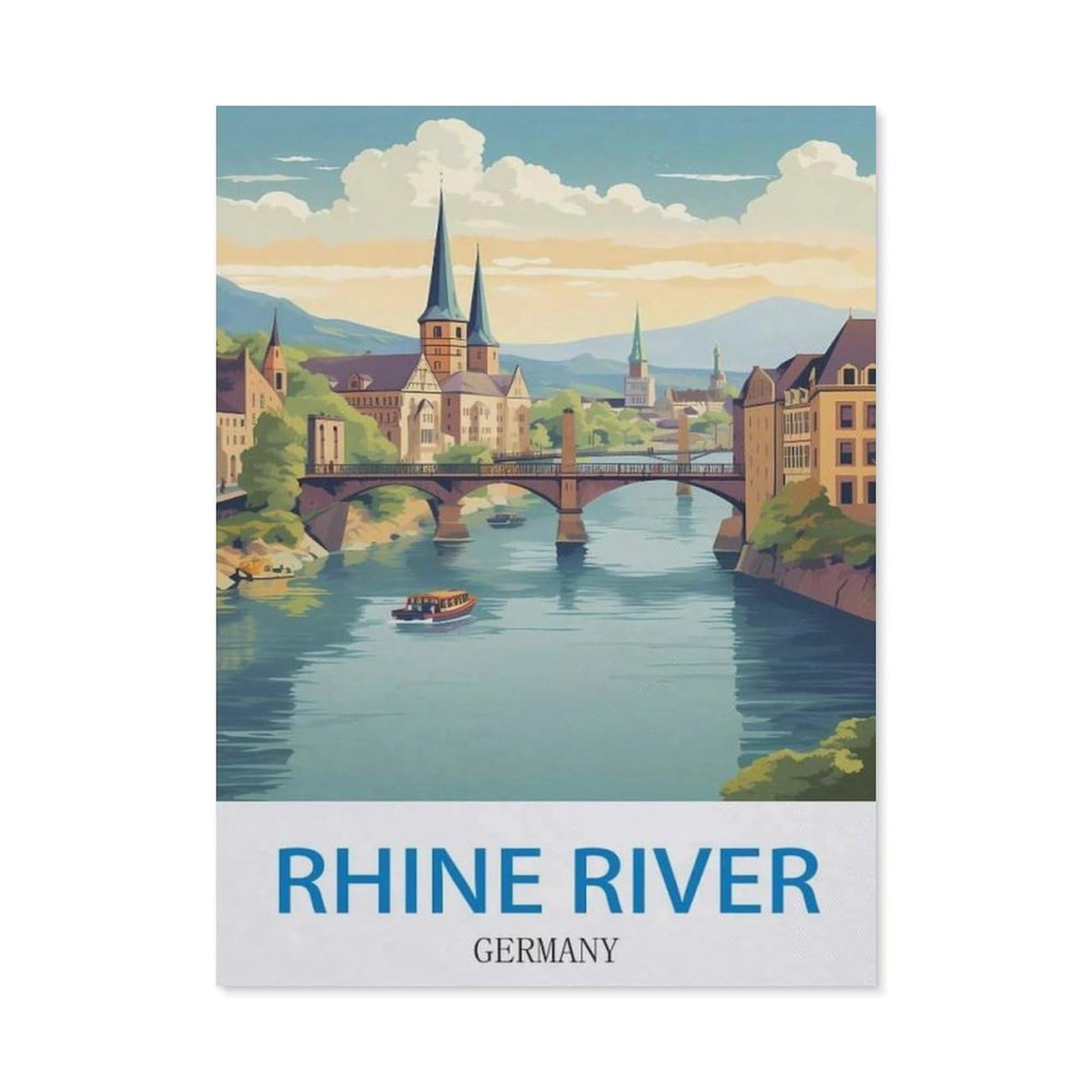 Rhine River Germany，Metal Tin Sign,For Farmhouse Home Bathroom Garage Cafe Office Kitchen Restaurant Man Cave Vintage Art Wall Decor Poster(30x40cm）12x16 inch-EE22