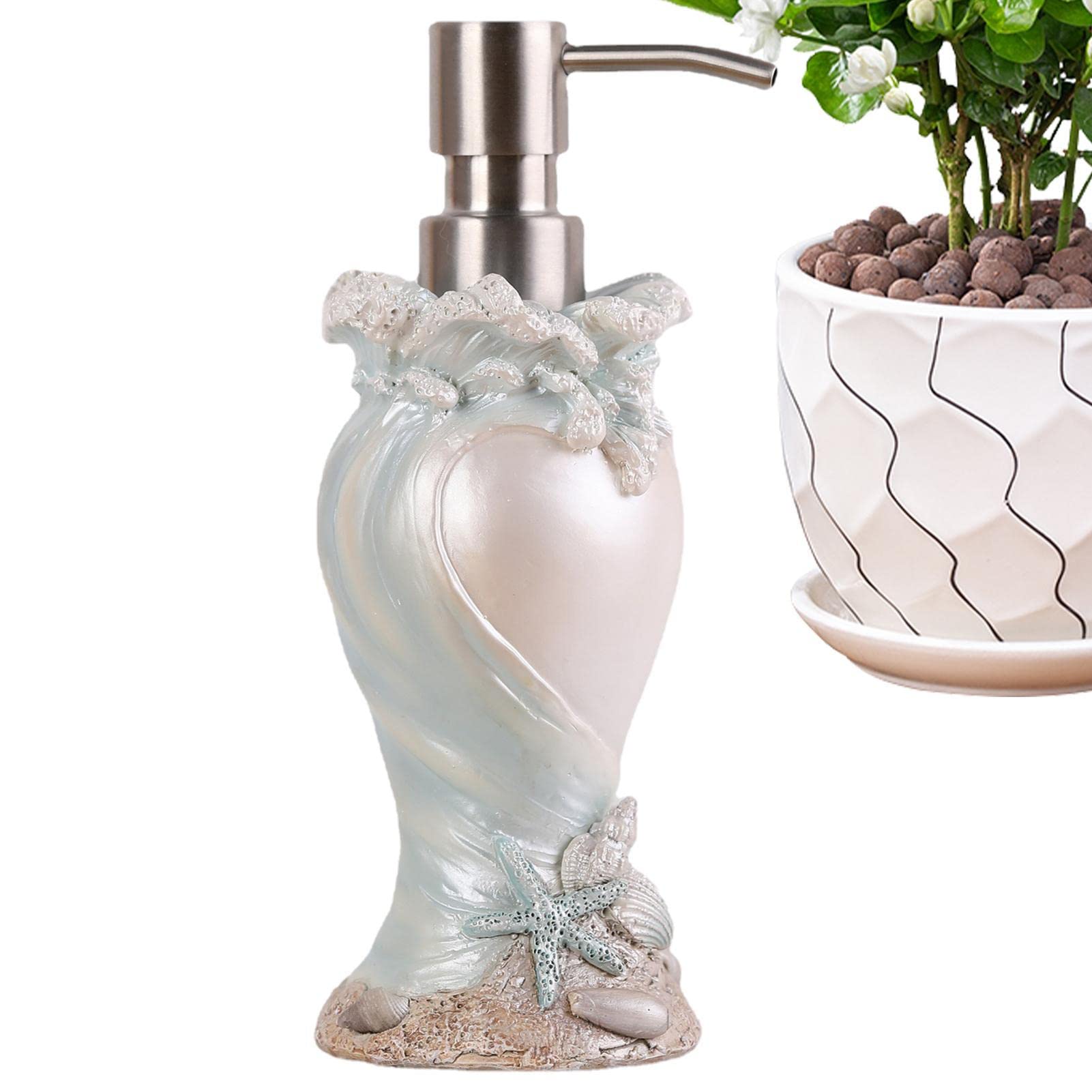 Seashells Soap Dispenser | 6.7oz Antique Seashells Design Resin Hand Soap Dispensers,Refillable Resin Soap Dispenser with Rust Proof Stainless Steel Pump, Kitchen & Bathroom Soap Dispenser Rianpesn