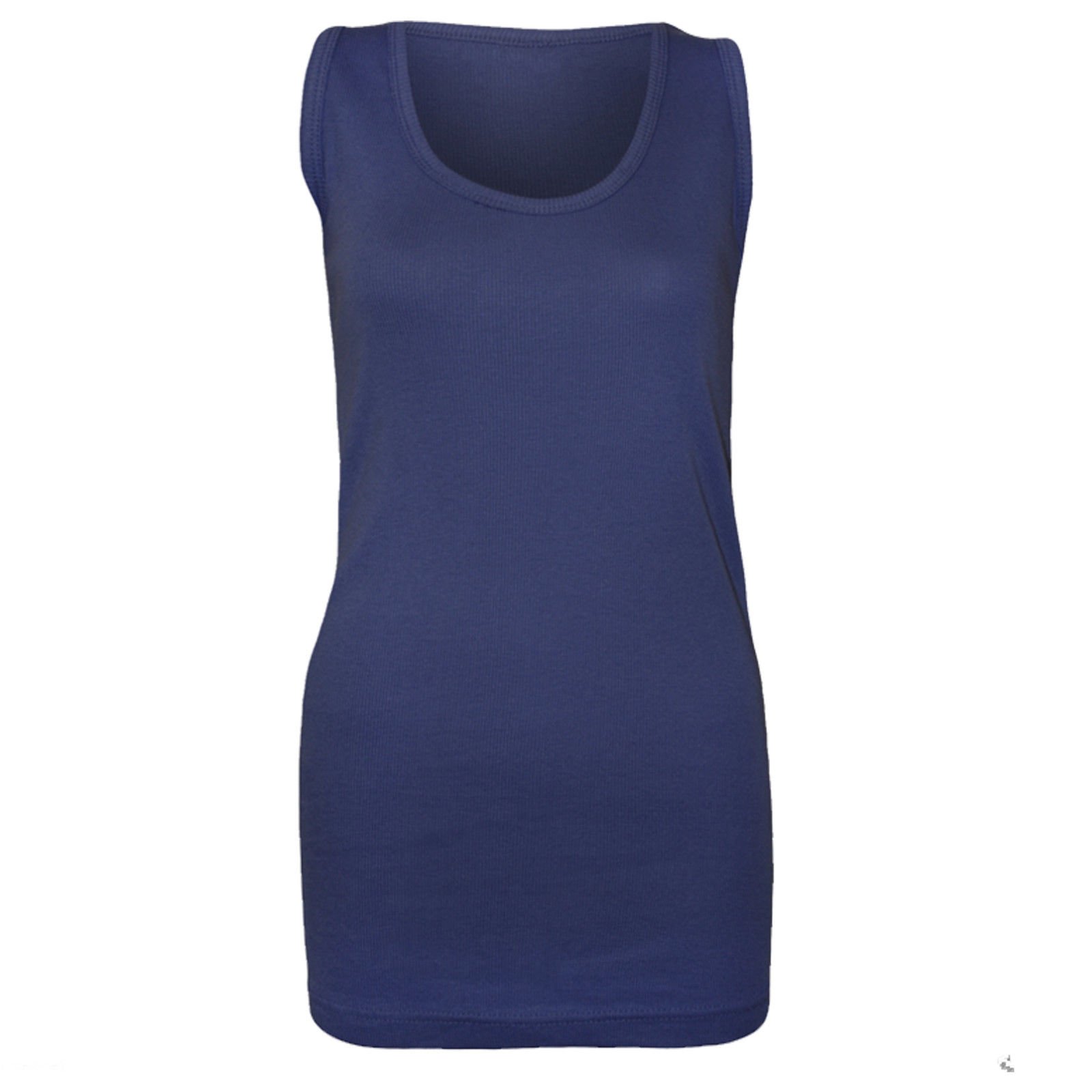 Maya FashionLadies Women's Summer Fitted Ribbed Strap High Back Vest Casual Size 8-32 UK (M/L 10-12 UK, Navy)