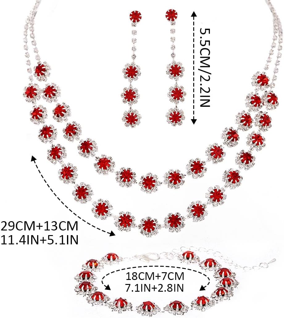 Unicra Rhinestone Bridal Wedding Jewelry Set Silver Crystal Necklace Earrings Bracelet Sets Formal Costume Jewelry for Women and Brides - Image 5