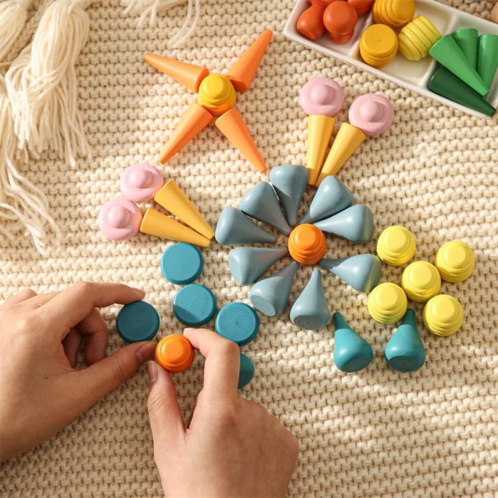 162 Pcs Piezas Sueltas Materiales De Juego De Madera Juguete De Apilamiento De Arcoiris, Aprendizaje Preescolar De Forma Educativa Clasificación Sensorial Play Montessori Toys