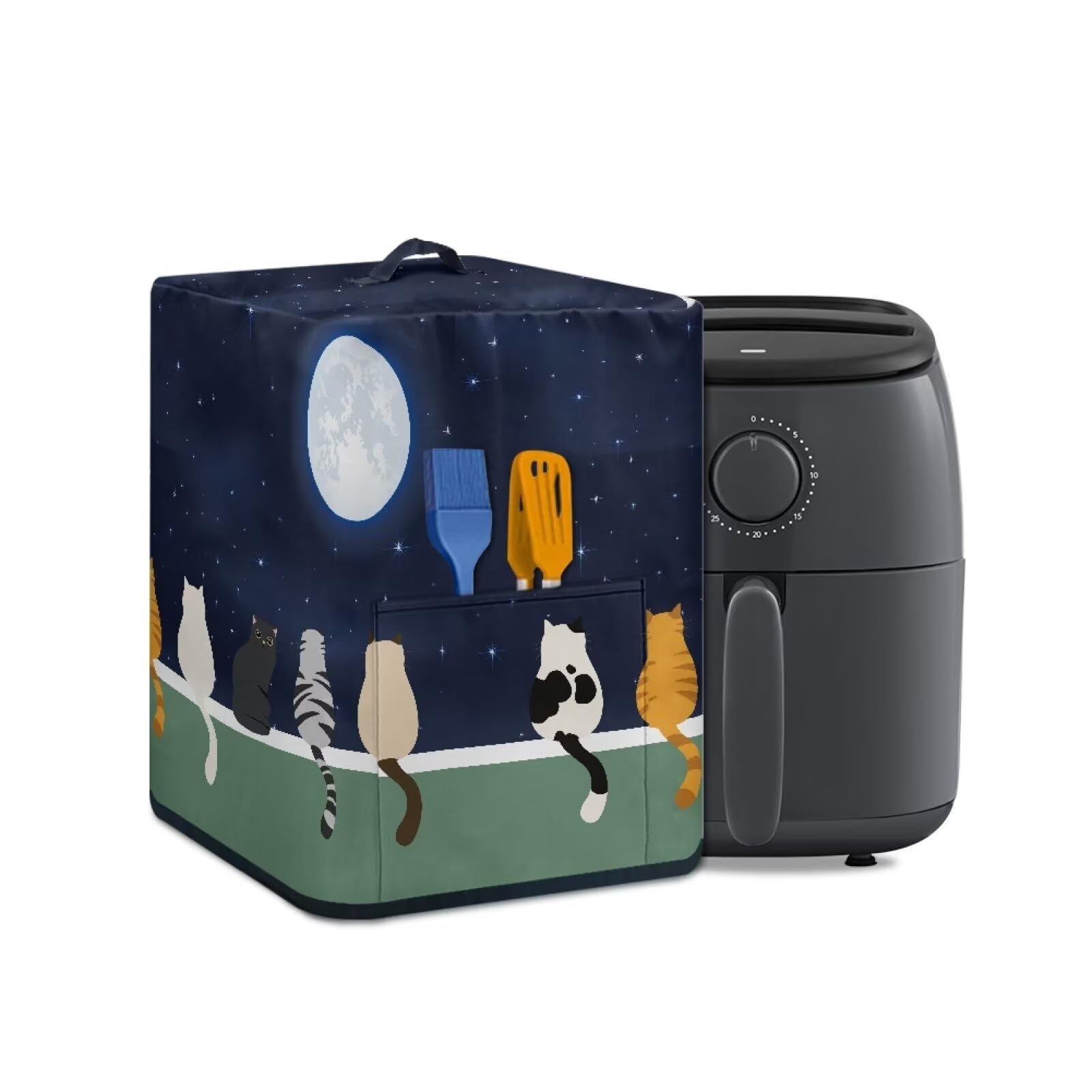 Wanzuoeng Cat Moon Print Air Fryer Oven Dust Cover, Air Fryer Cover with Pockets and Handle, Kitchen Appliance Protective Cover for Kitchen Counter