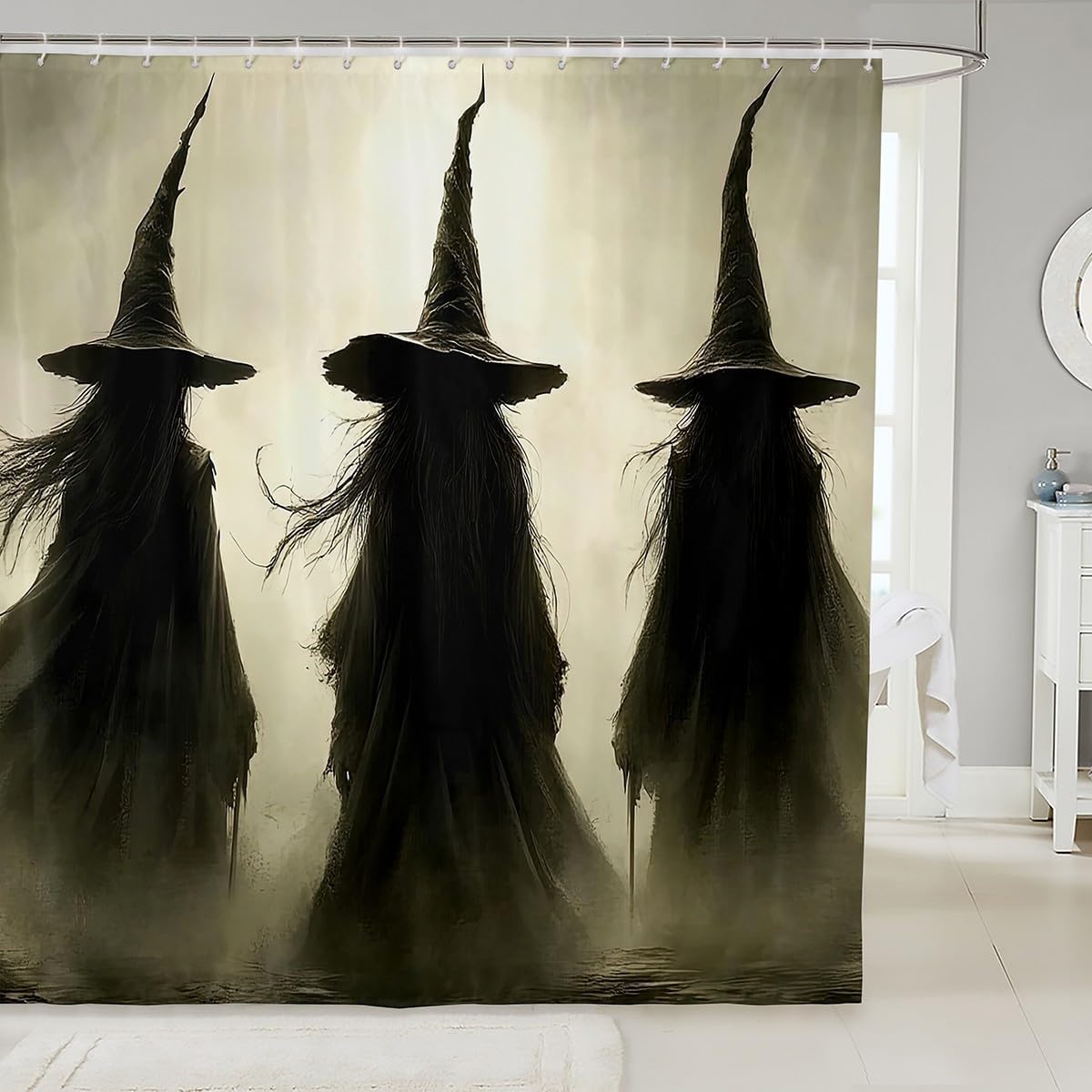 Erosebridal Happy Halloween Shower Curtain Vintage Witch Hat Bath Curtain Halloween Rustic Decor Bathroom Accessories Farmhouse Books Pumpkins Waterproof Bathroom Curtains 72" Wx84 L