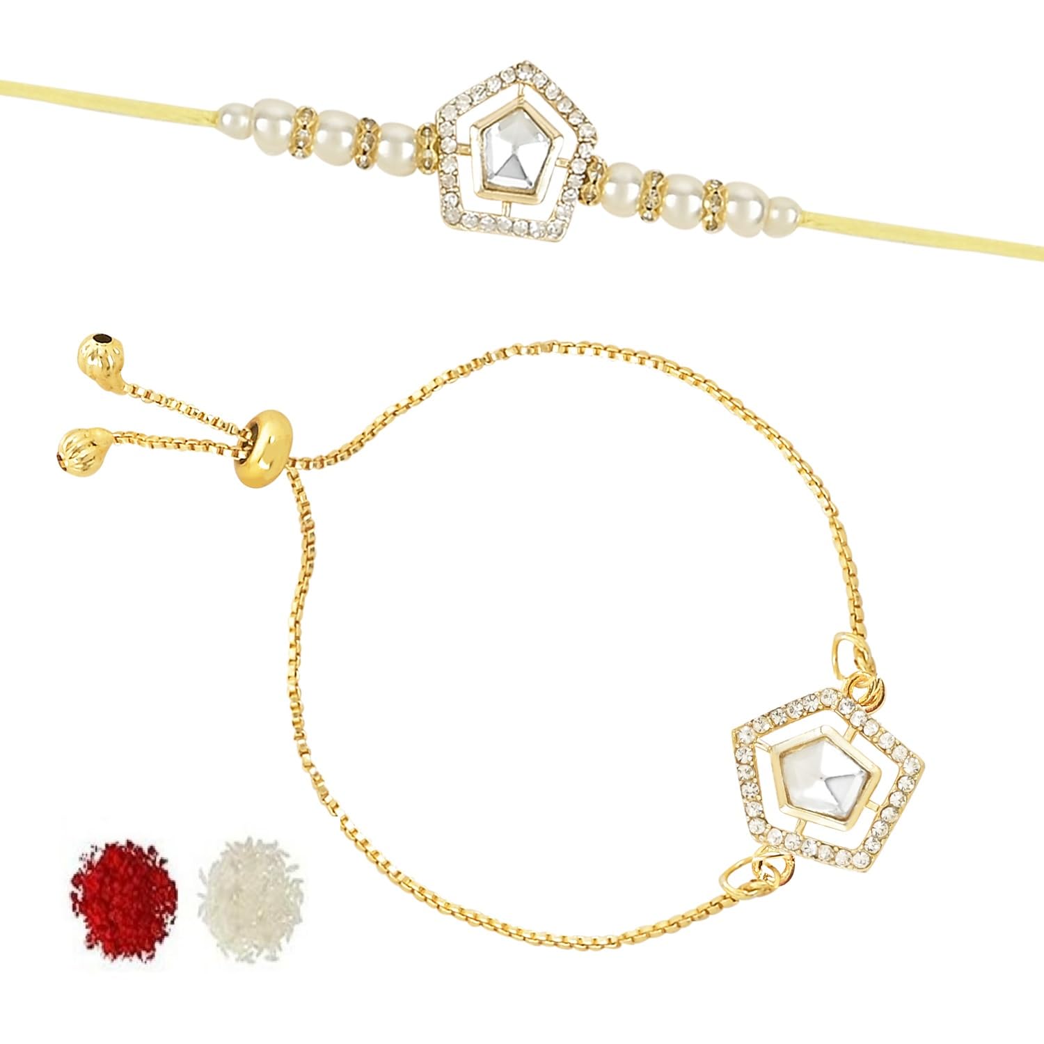 I Jewels Mens Kundan & Pearl Bhaiya Bhabhi Lumba Rakhi Set With Adjustable Pull Chain With Roli Chawal And Rakshabandhan Card (R102W-Co) (B0C96RDDML) Amazon Price History, Amazon Price Tracker